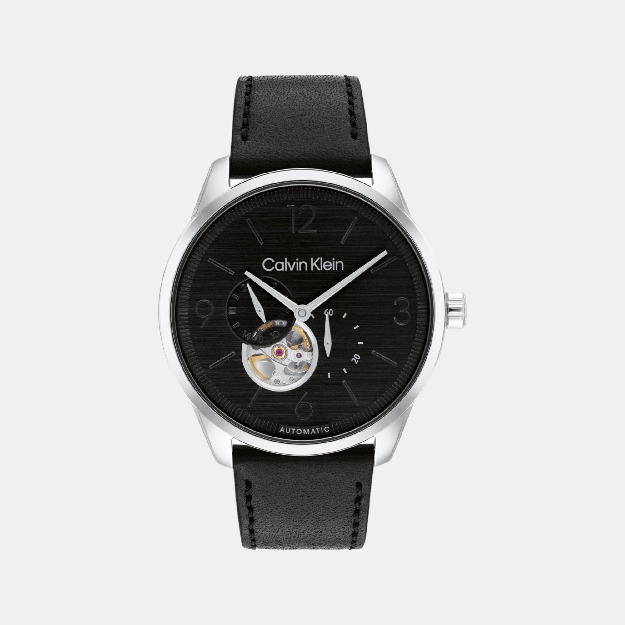 Calvin Klein Ck Esteem Men Automatic Black Dial Multi-Function Leather Watch 25200388