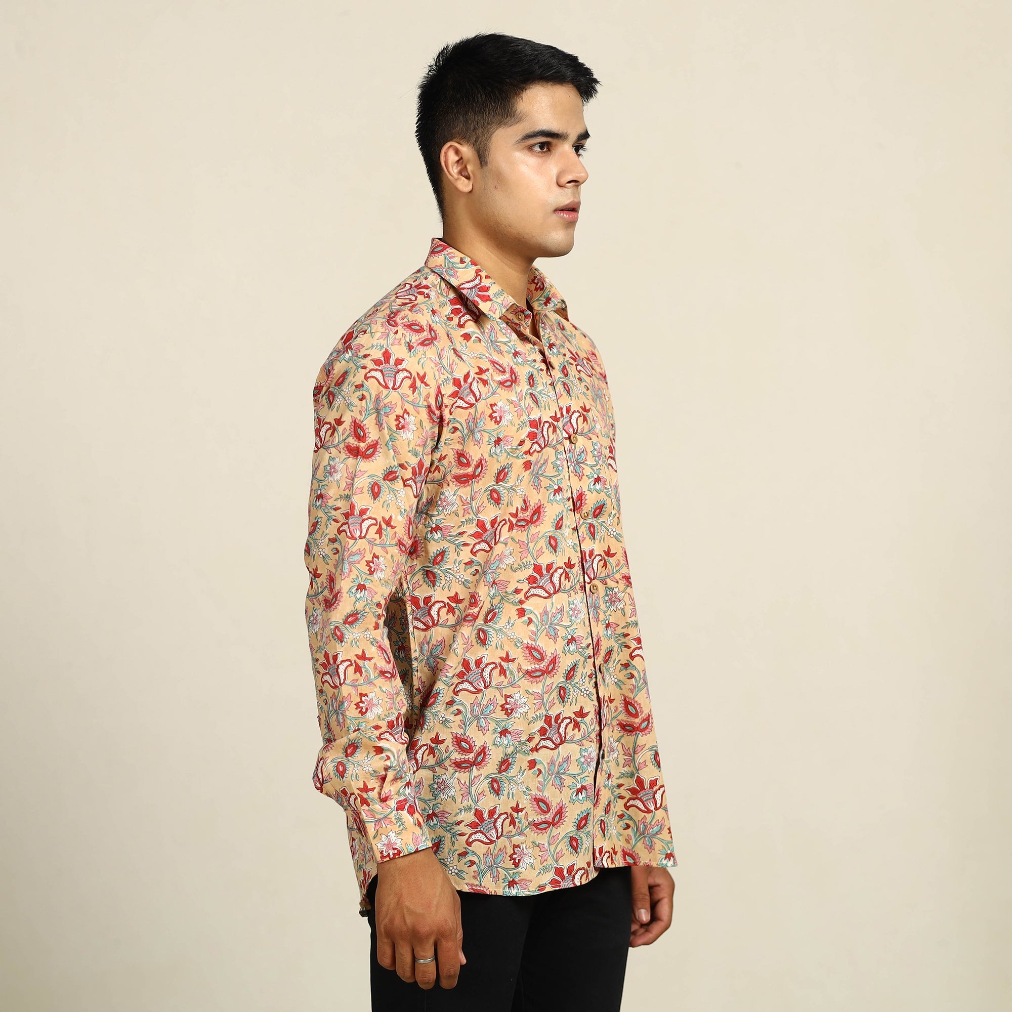 ITOKRI CASUALS Brown - Sanganeri Block Printed Cotton Men Full Sleeve Shirt 04 - view 2