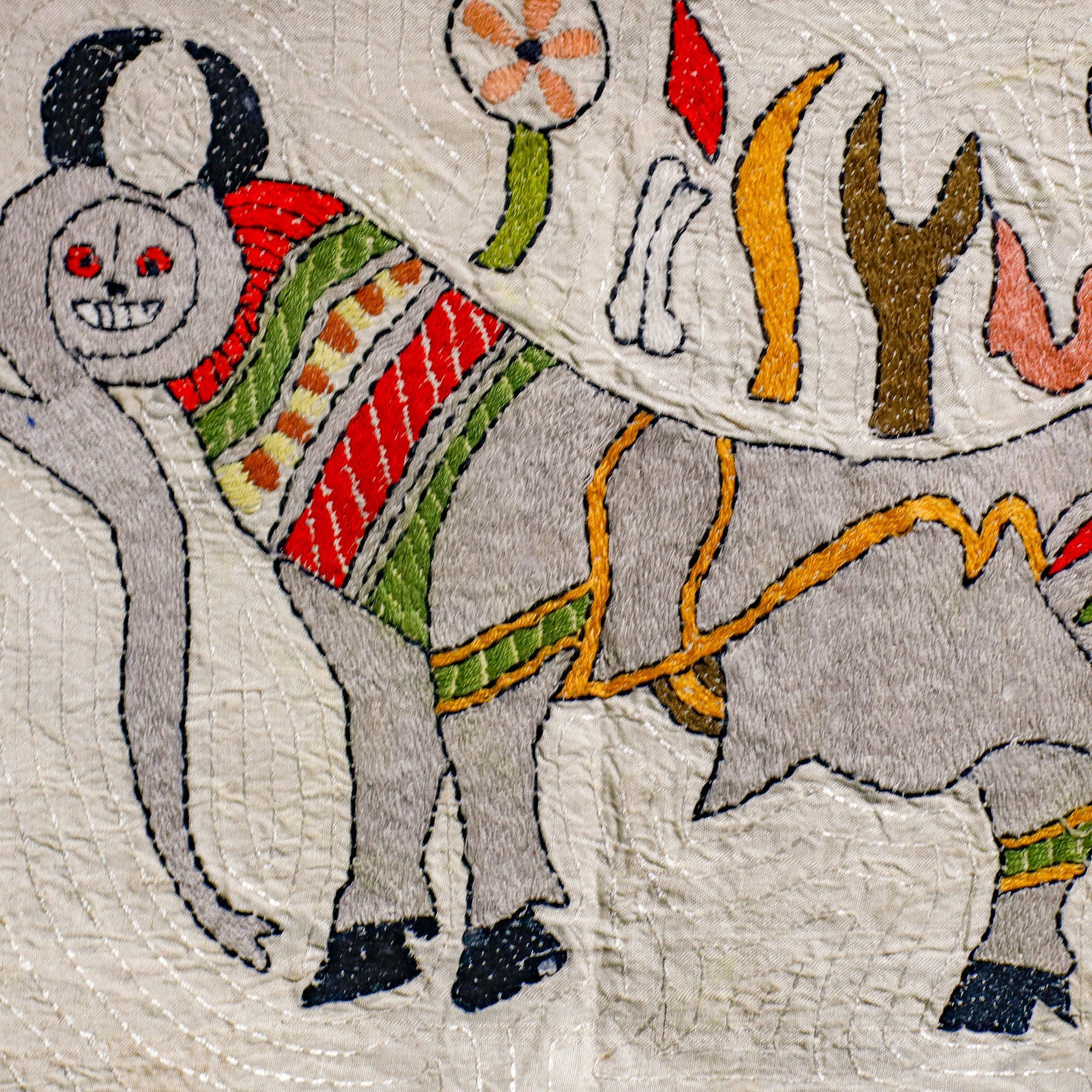 KHUSHBASH - HAPPY LOOM OF EAST Bengal Kantha Hand Embroidery Silk Wall Hanging (9 x 12 in) 10 - view 2