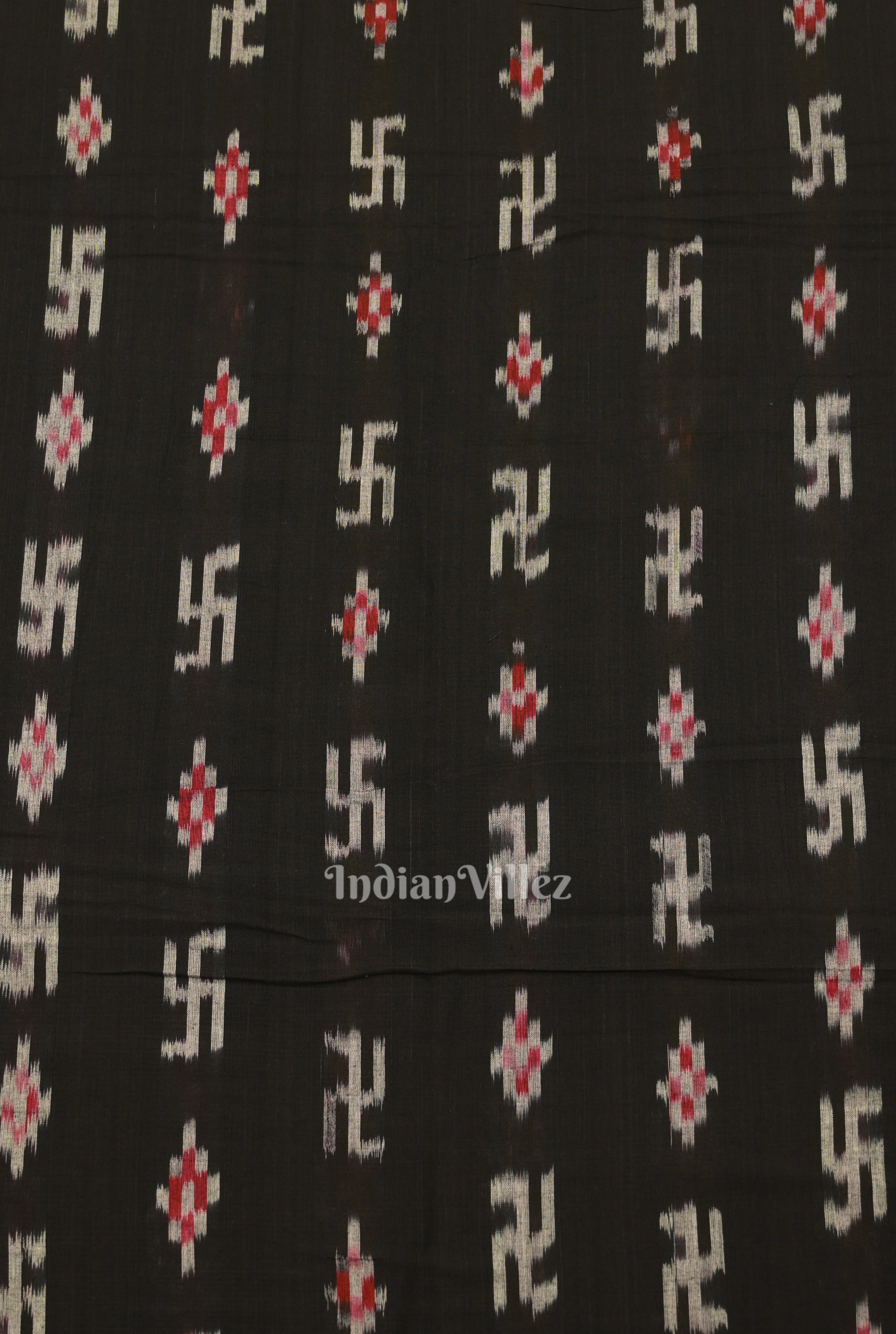 IndianVillèz Black Swastik Sambalpuri Ikat Cotton Fabric - view 3