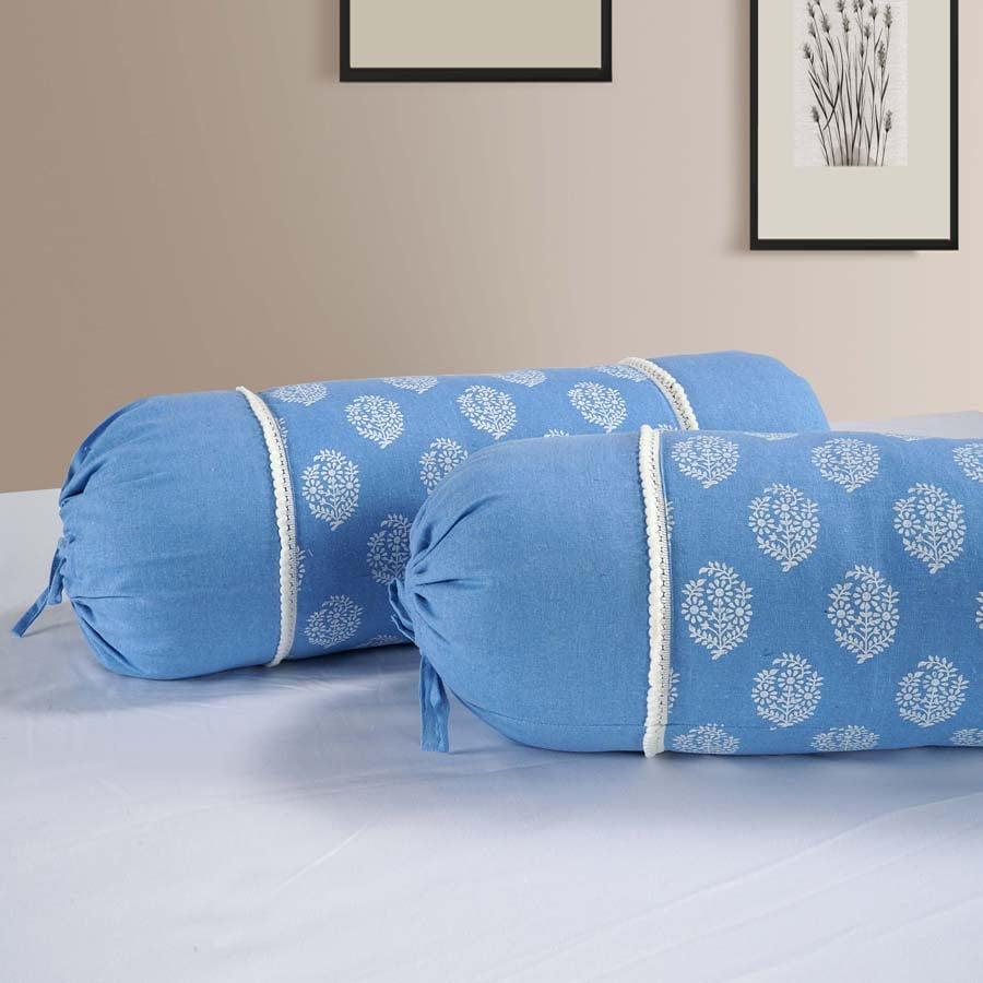 Swayam India Gharana Bolster Cover Blue And White -10506 - view 2