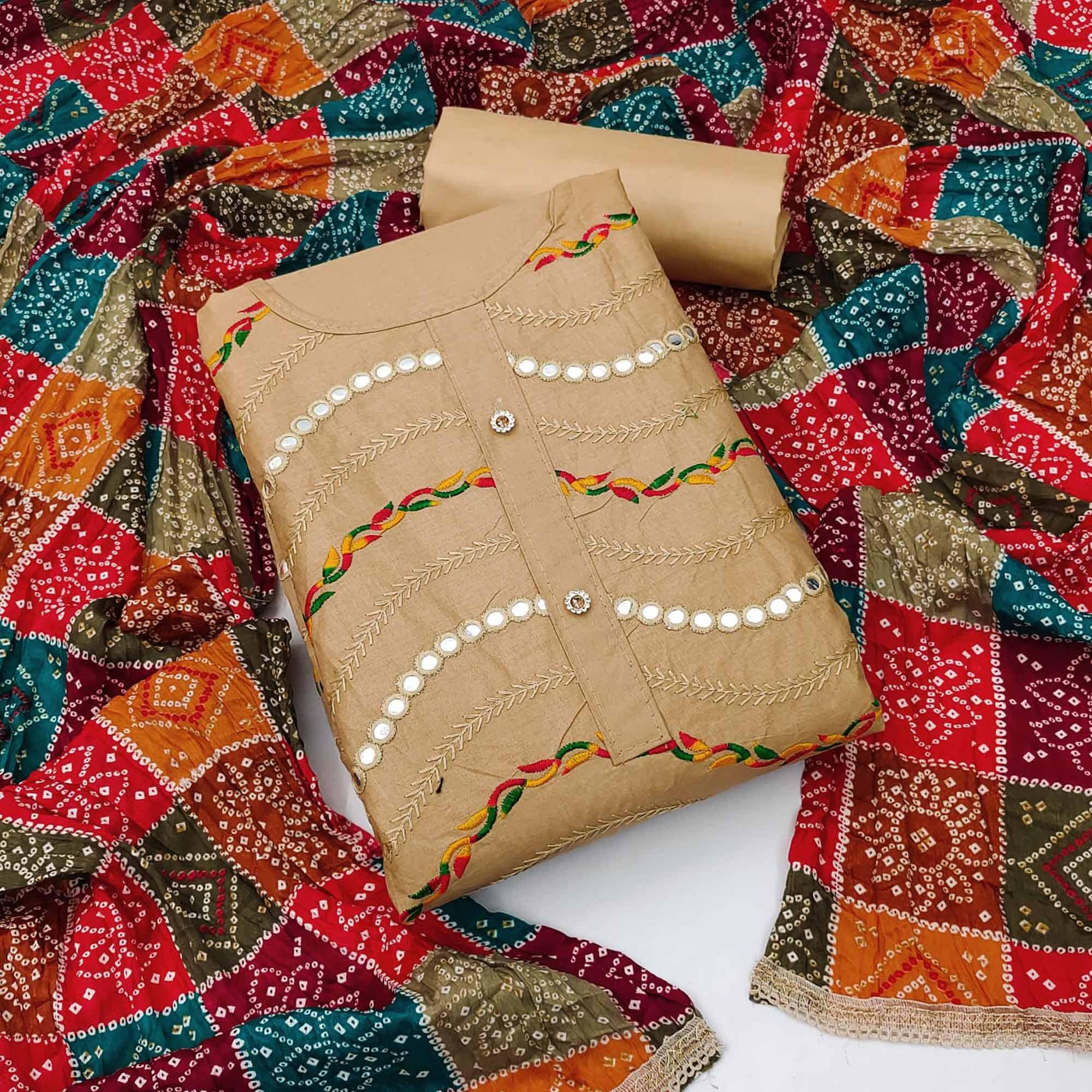 Peachmode Chikoo And Dark Yellow Dress Material Pack Of 2 - view 2