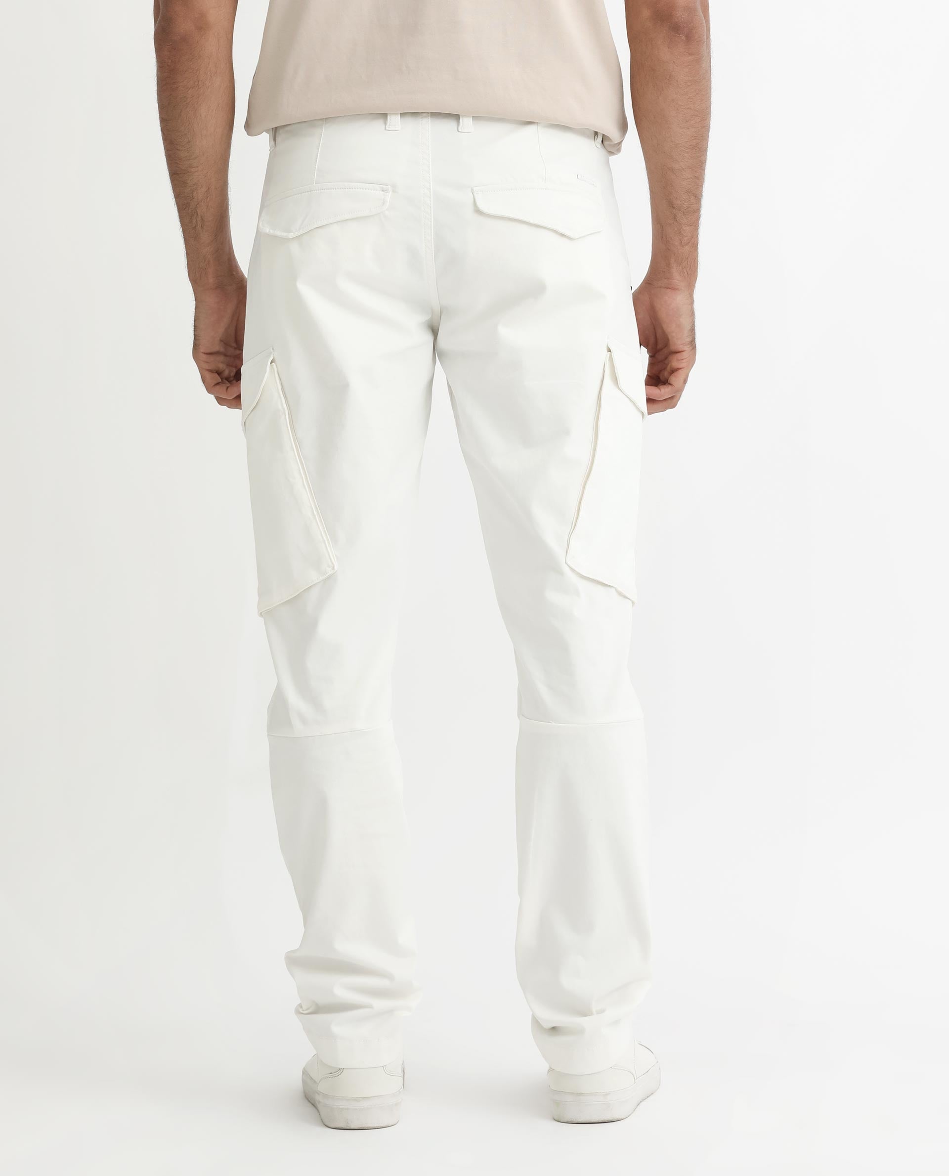 Rare Rabbit Men's Cidar White Mid-Rise Regular Fit Cargo Style Stretch Trouser - view 7
