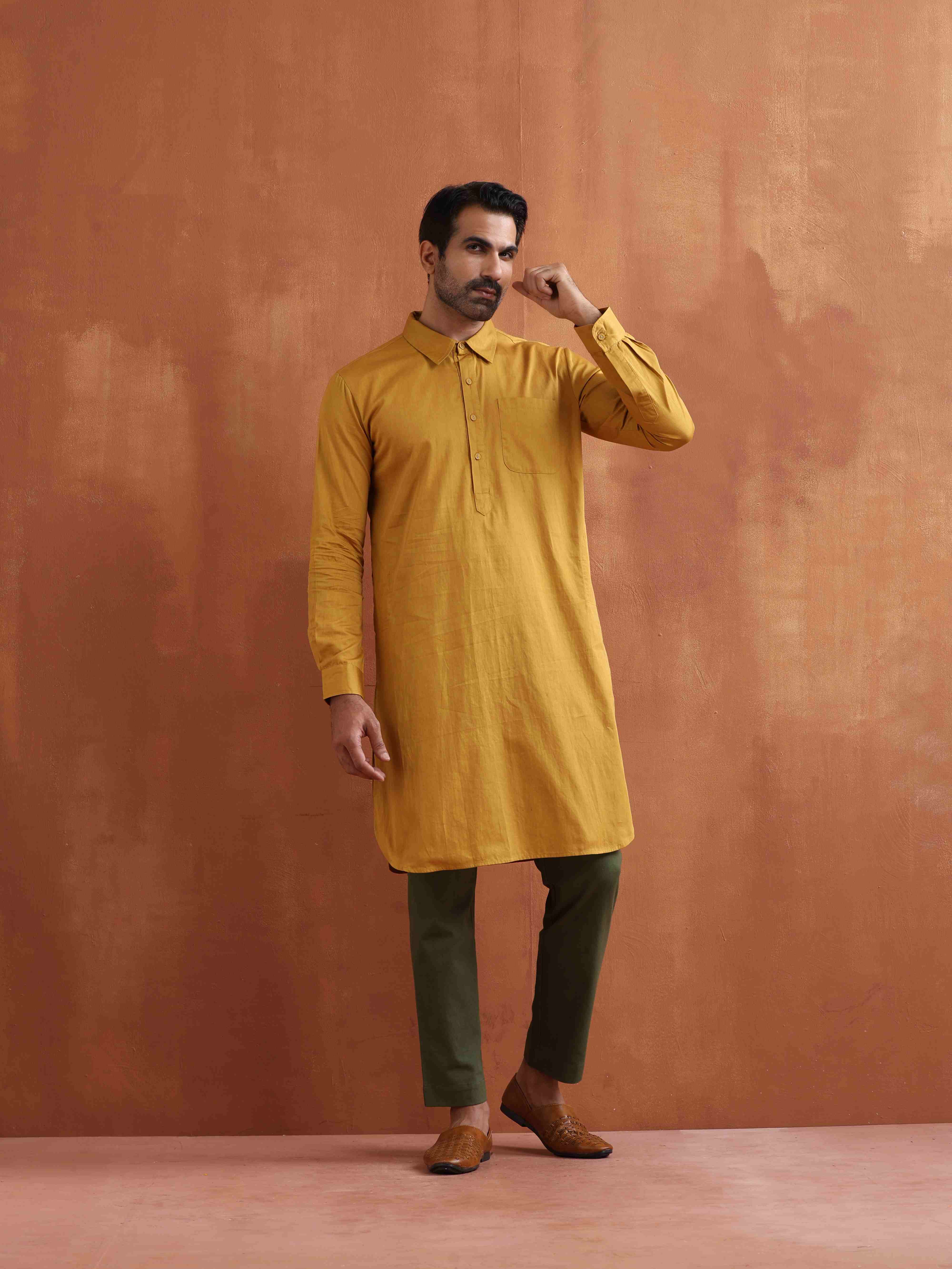 trueBrowns Men's Mustard Cotton Kurta - view 8