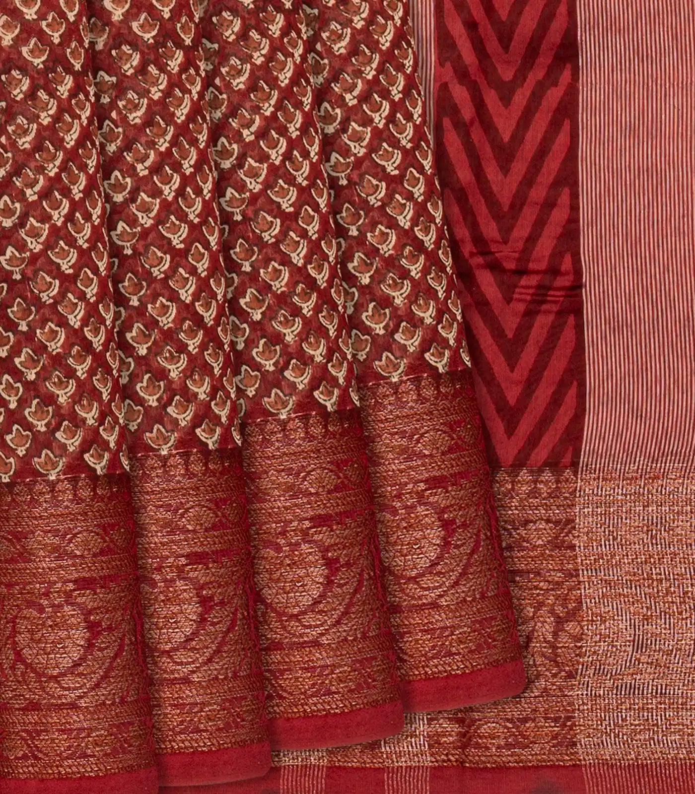RmKV Red Chanderi Cotton Saree Printed With Floral Motifs-Red