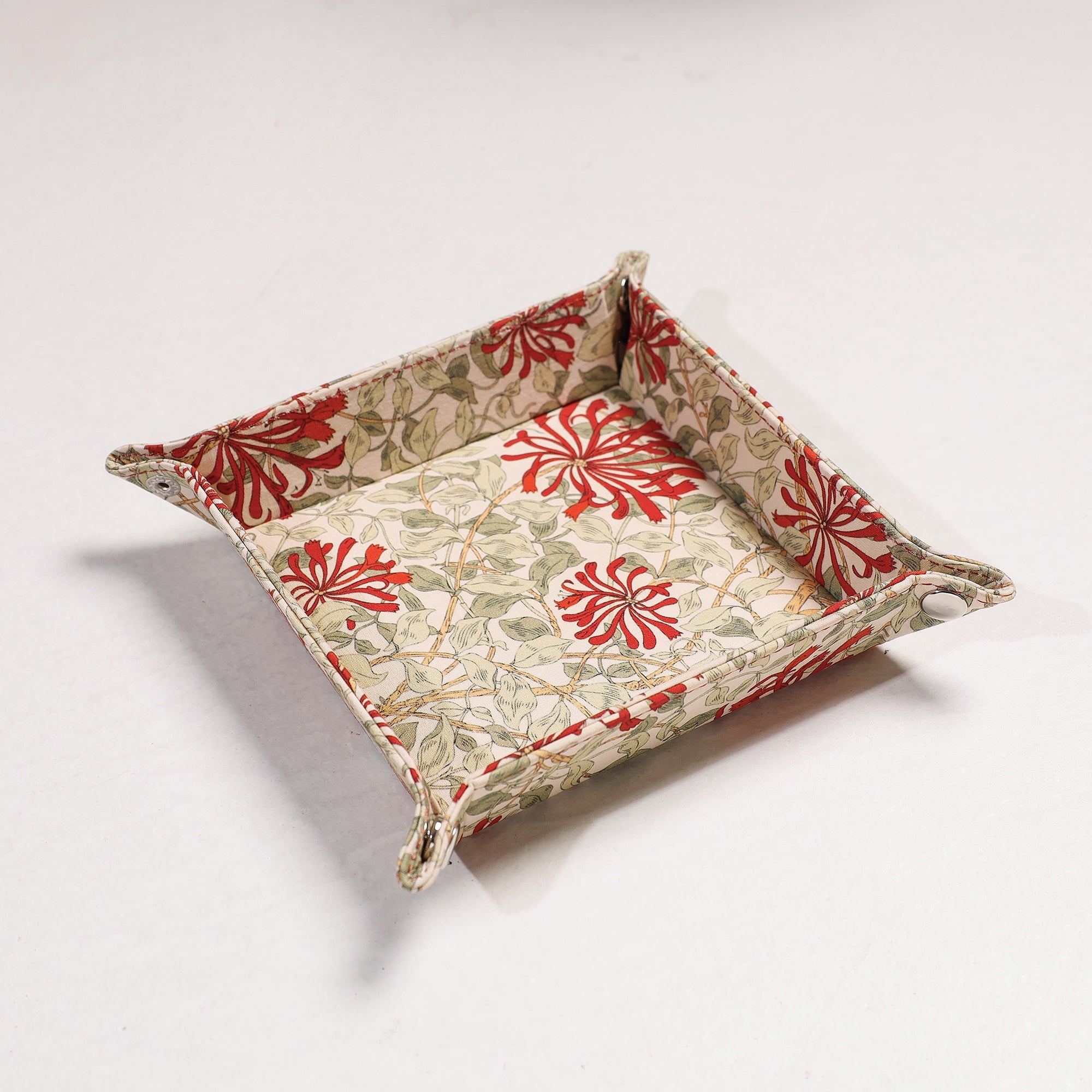 SUKRITI INPRINT Beige - Floral Printed Handcrafted Basket / Valet Tray (6 x 6 in)