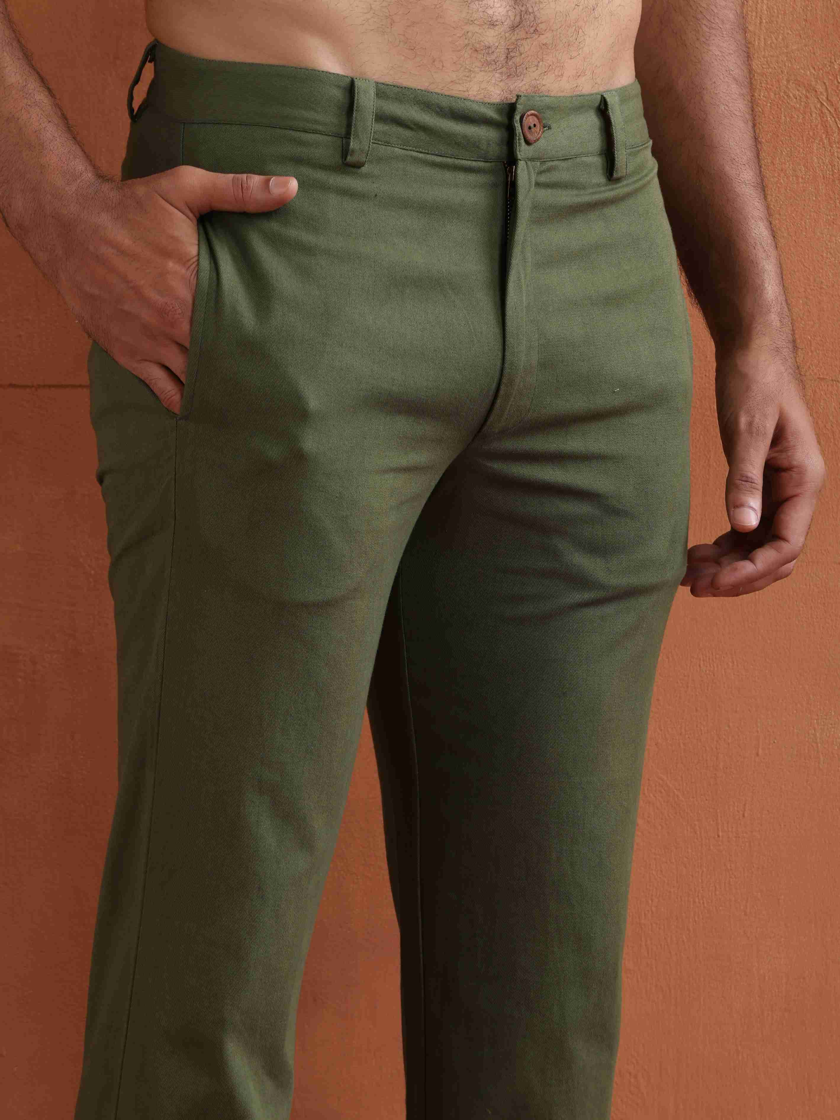 trueBrowns Men's Olive Green Cotton Twill Pants - view 3
