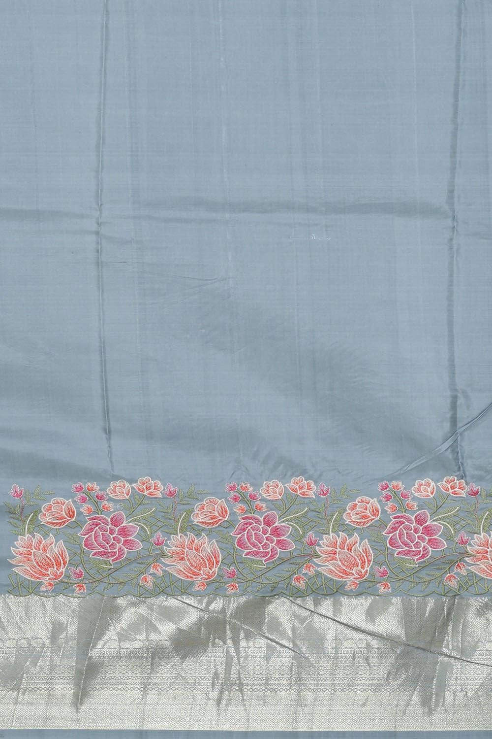 Kalanjali Kanchipattu Bluish Grey Embroidered Saree - view 4