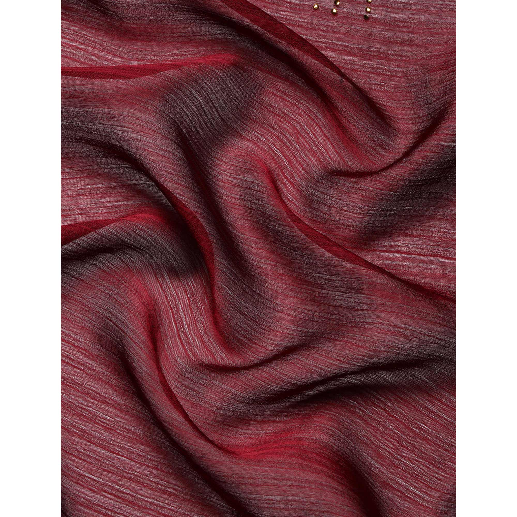 Peachmode Maroon Swaroski Work With Woven Border Satin Saree - view 7