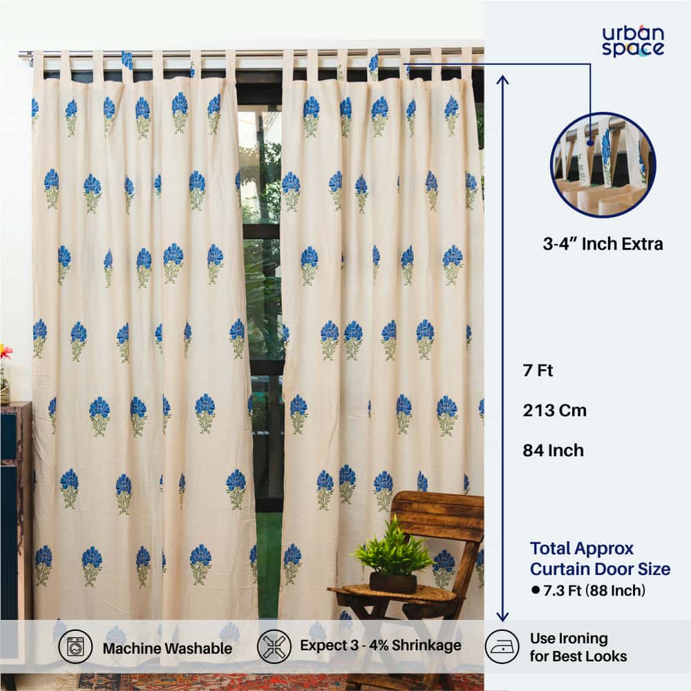 Urban Space -Home Furnishing Store 100% Cotton Room Darkening Curtains, Pack of 2 - Marigold Blue - view 5