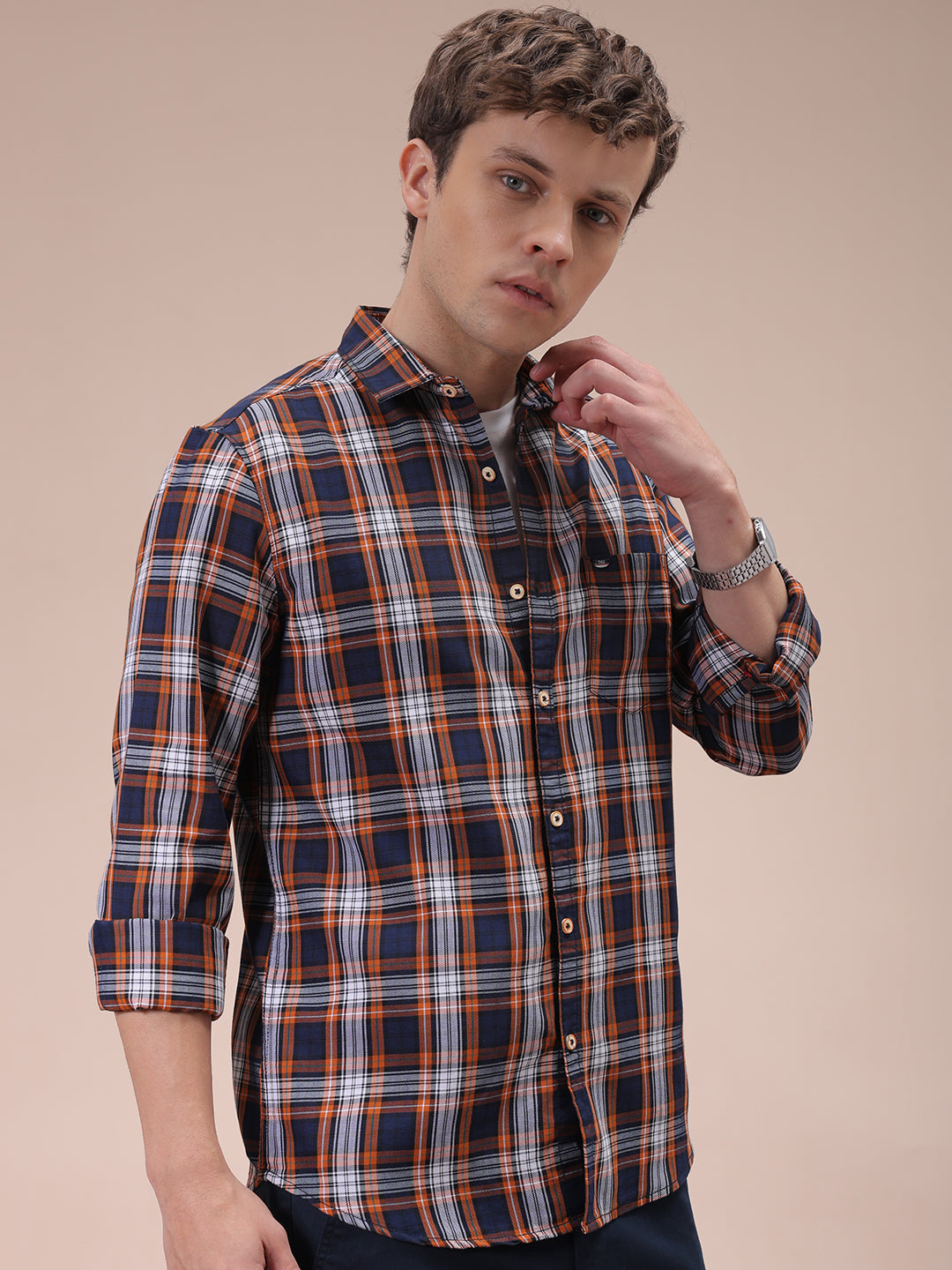 The Indian Garage Co Men's Mustard Slim Fit Checked Shirt - view 4