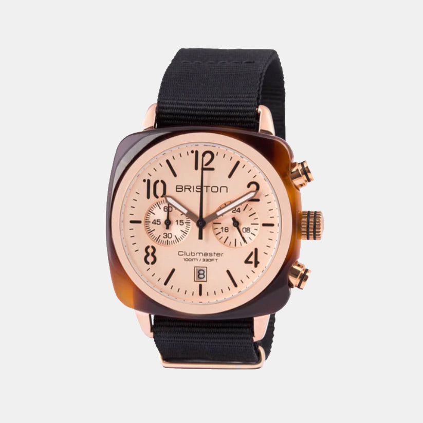 Briston Clubmaster Classic Men Quartz Rose Gold Dial Chronograph Nato Watch 14140.PRA.T.6.NB