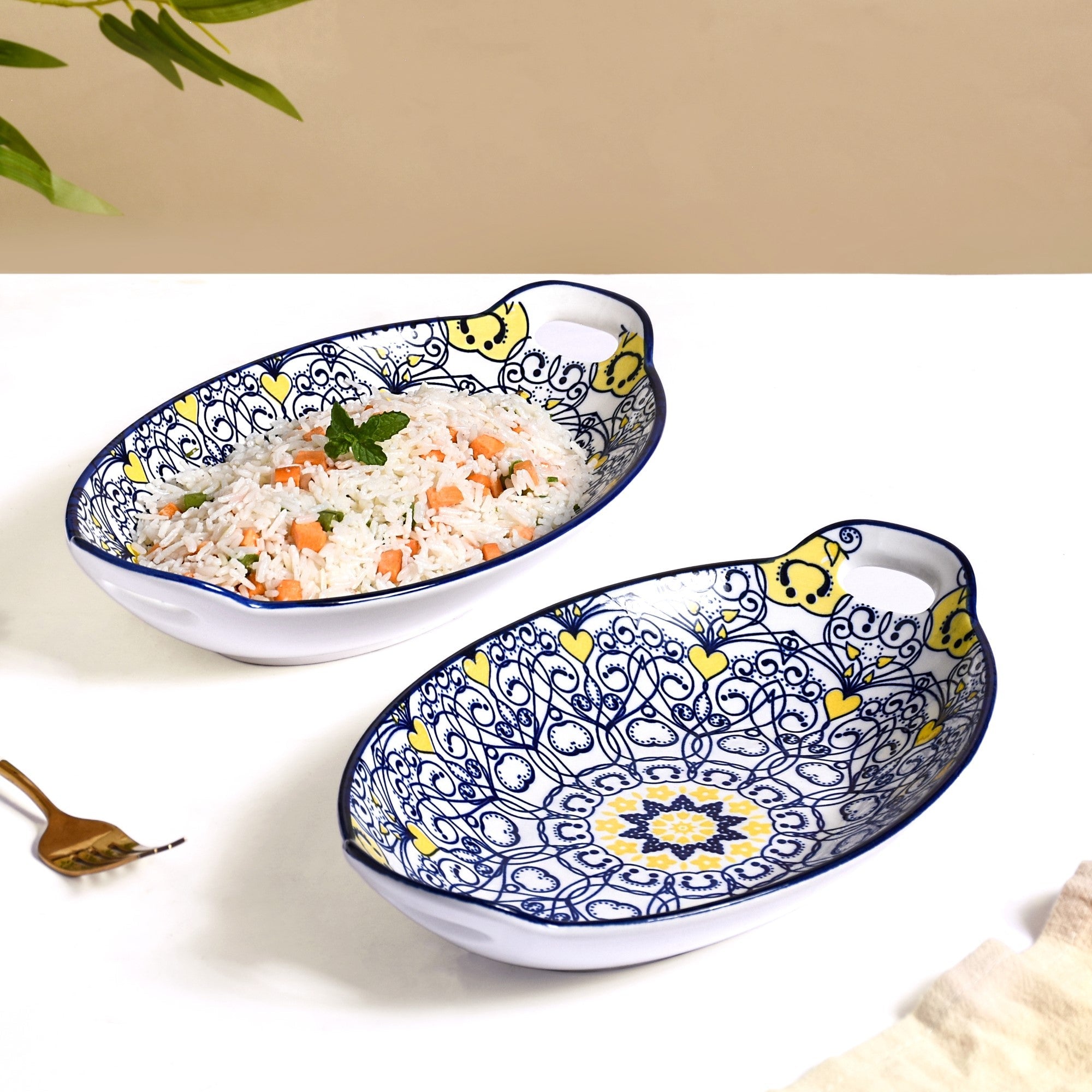 Nestasia Vibrant Mandala Platter Yellow And Blue Set Of 2 - view 3