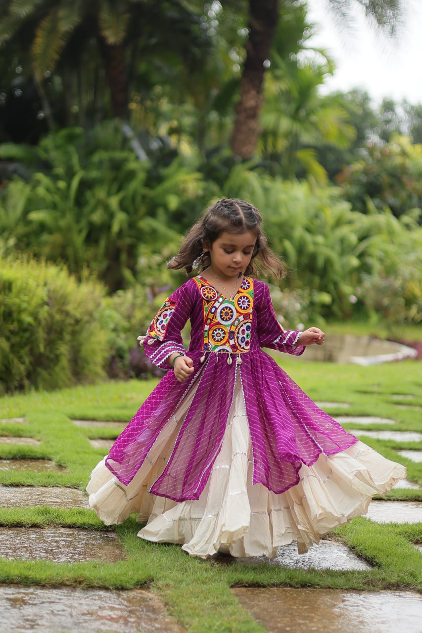 ClothsVilla Purple & White Elegant Lehenga and Kurti Combo for Adults & Kids - Full-Stitched Set - view 6