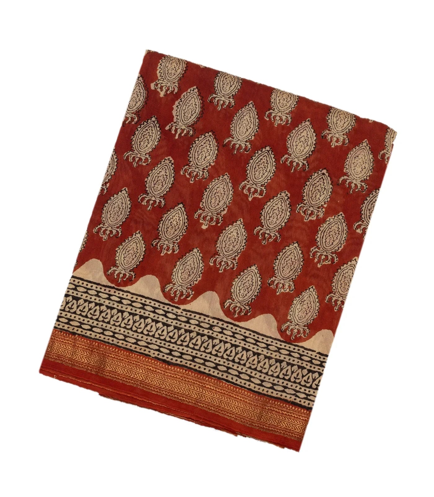 RmKV Rust Handloom Chanderi Cotton Saree With Printed Motifs