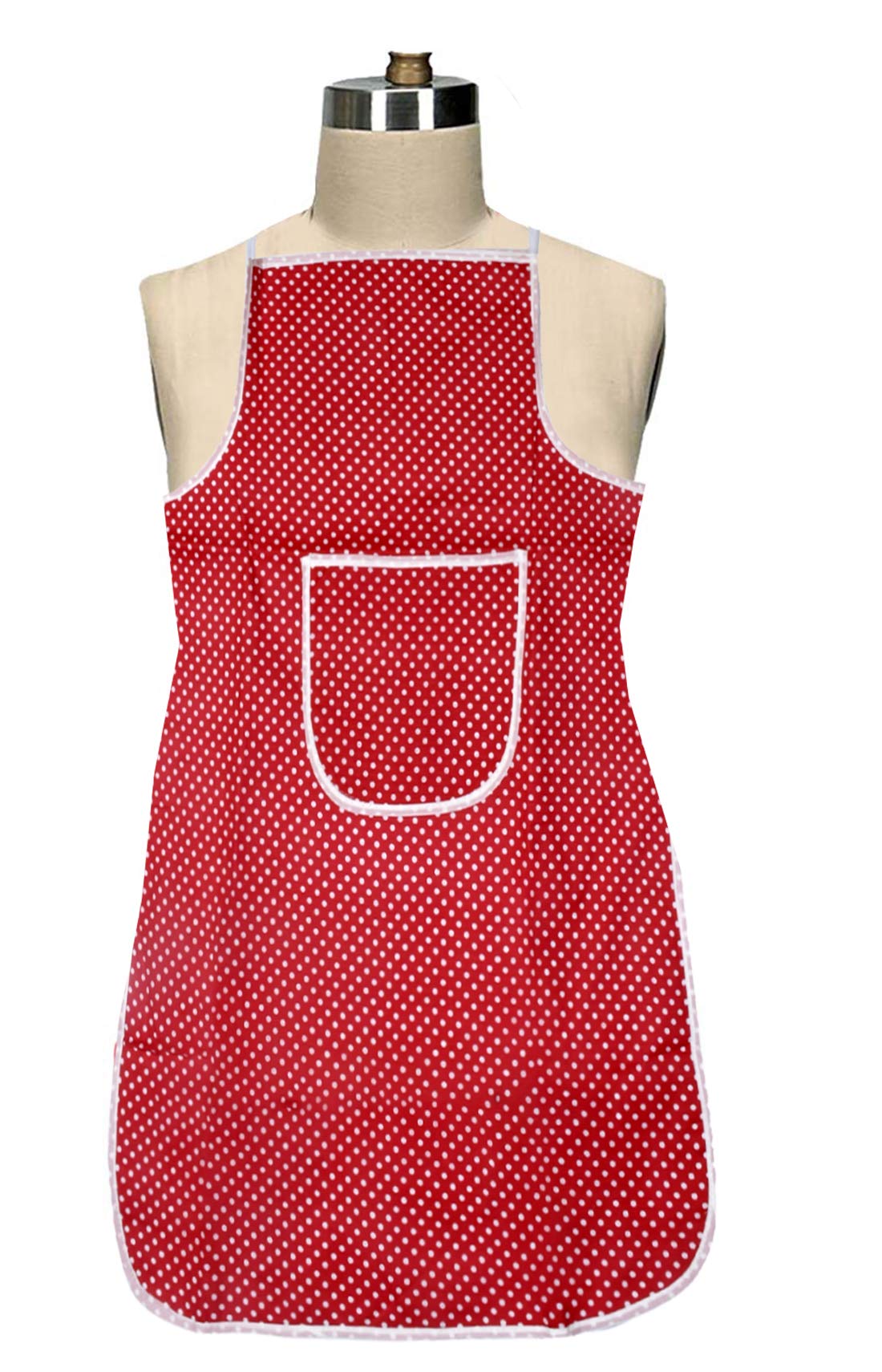 Kuber Industries Polka Dots Bib Apron,Water Oil Cotton Resistant Chef Cooking Kitchen Apron with Pockets for Men Women (Set of 2,Maroon & Peach)-KUBMA - view 4