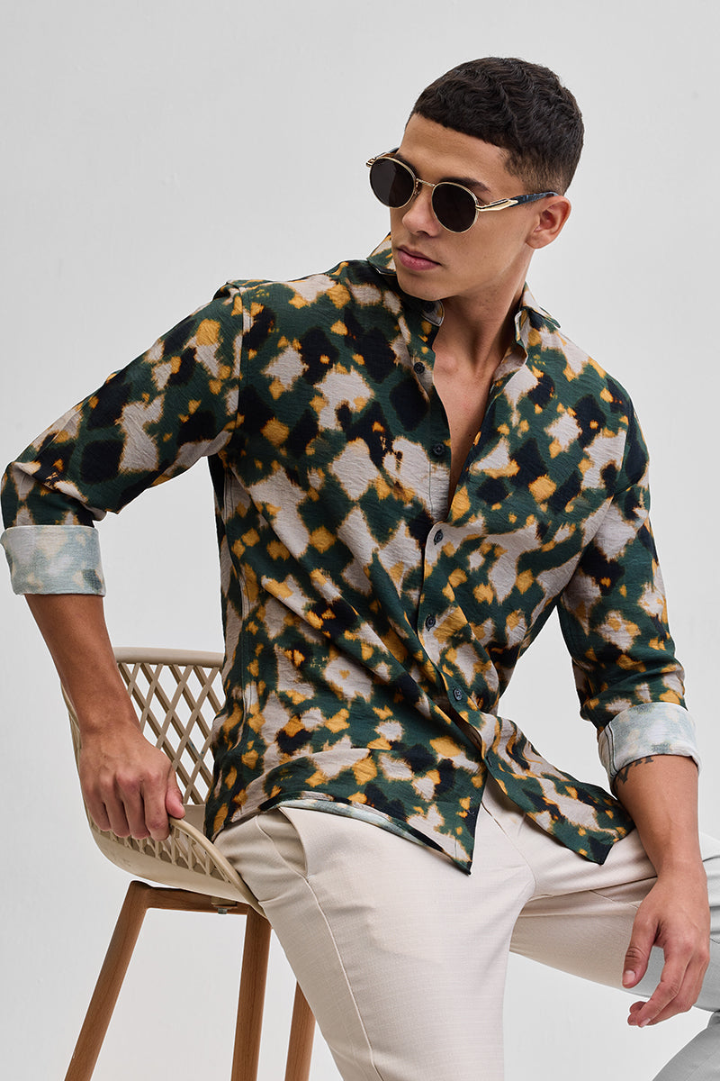 SNITCH Dark Green Textured Abstract Shirt