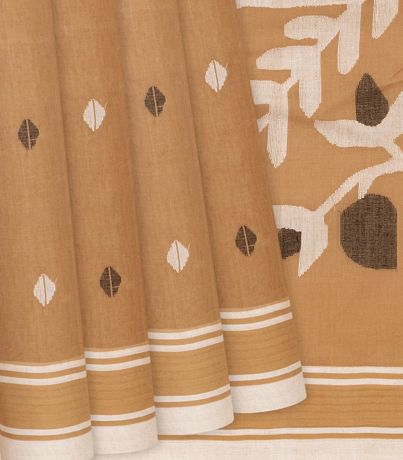 RmKV Taupe Handloom Dhakai Cotton Saree With Buttas-Taupe