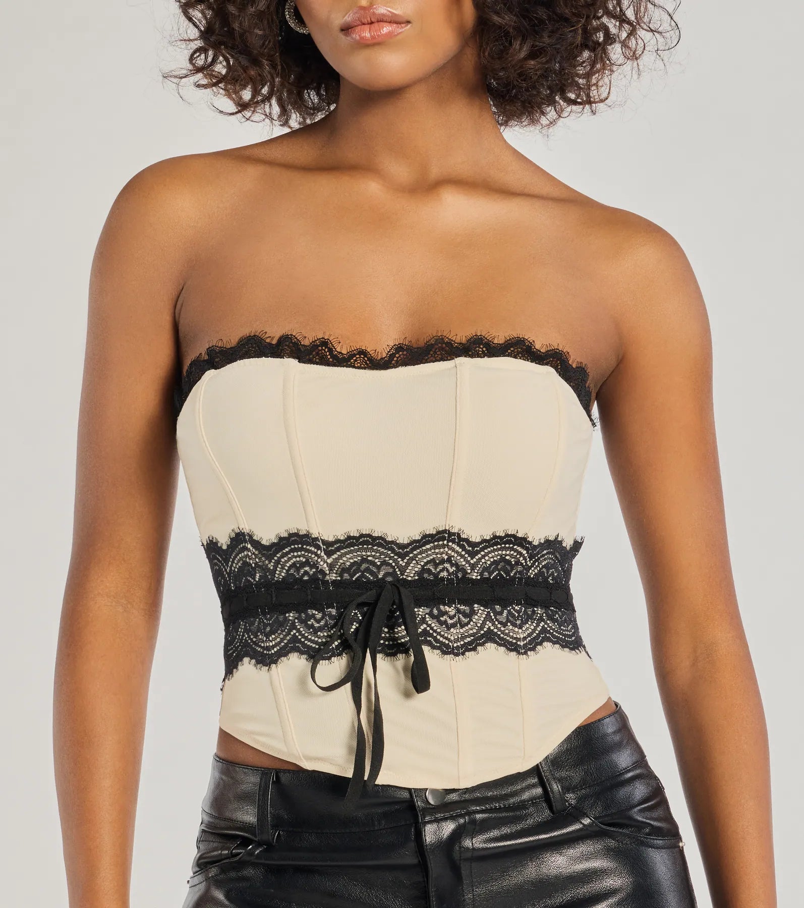 Windsor Delicate Glam Corset Lace Ribbon Top – IVORY - view 4
