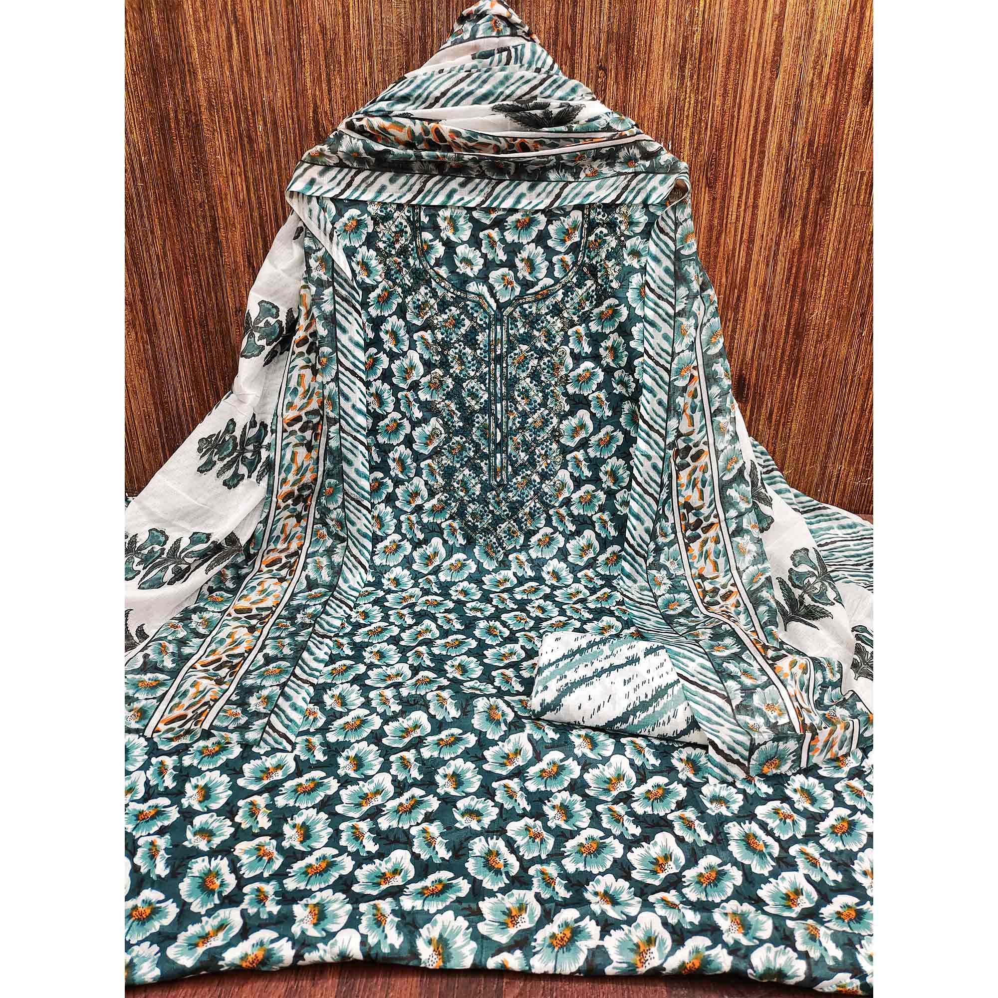 Peachmode Morpich Printed With Embroidered Cotton Blend Dress Material - view 3