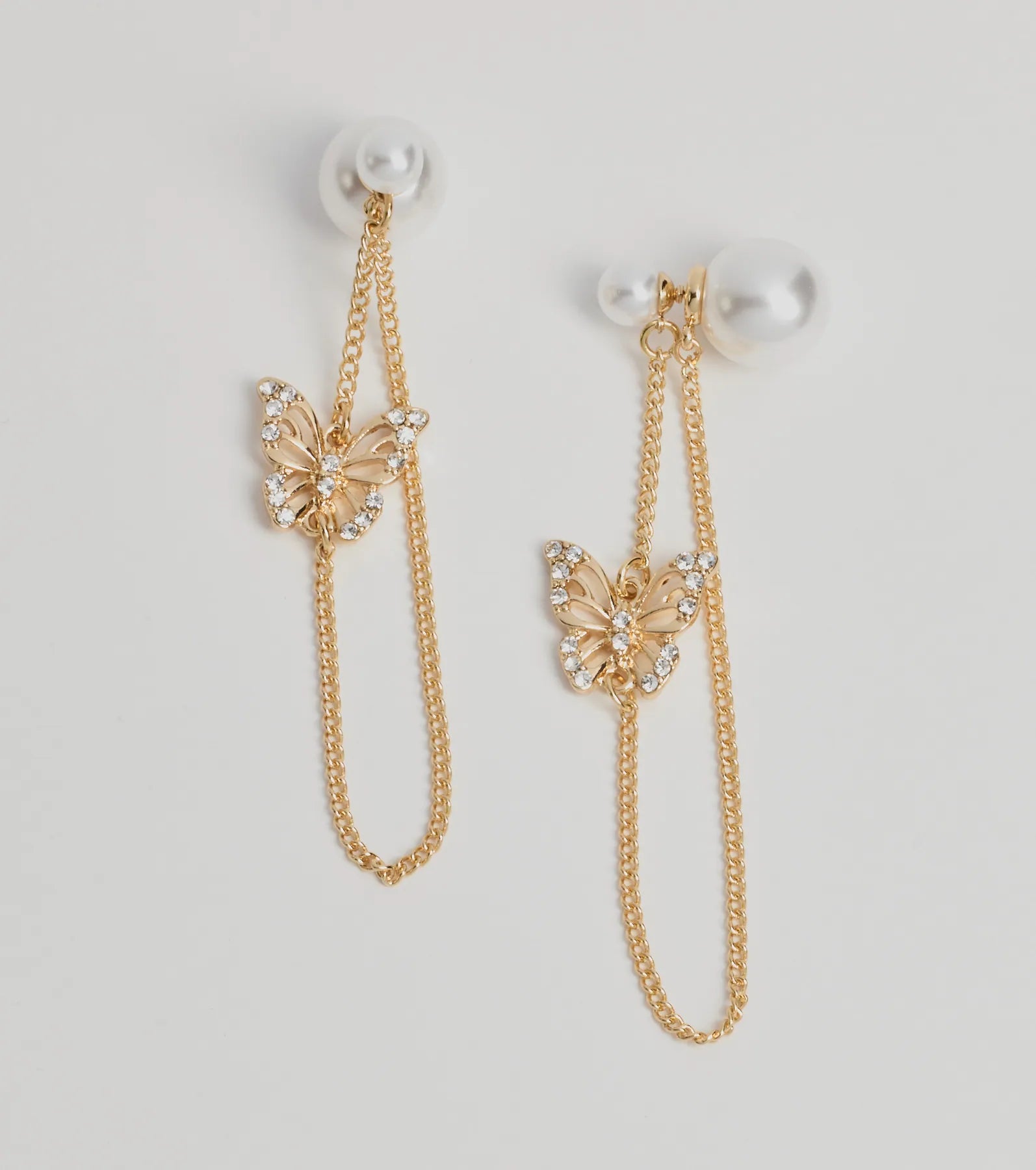 Windsor Glitzy Butterfly Charm Pearl Front-To-Back Earrings