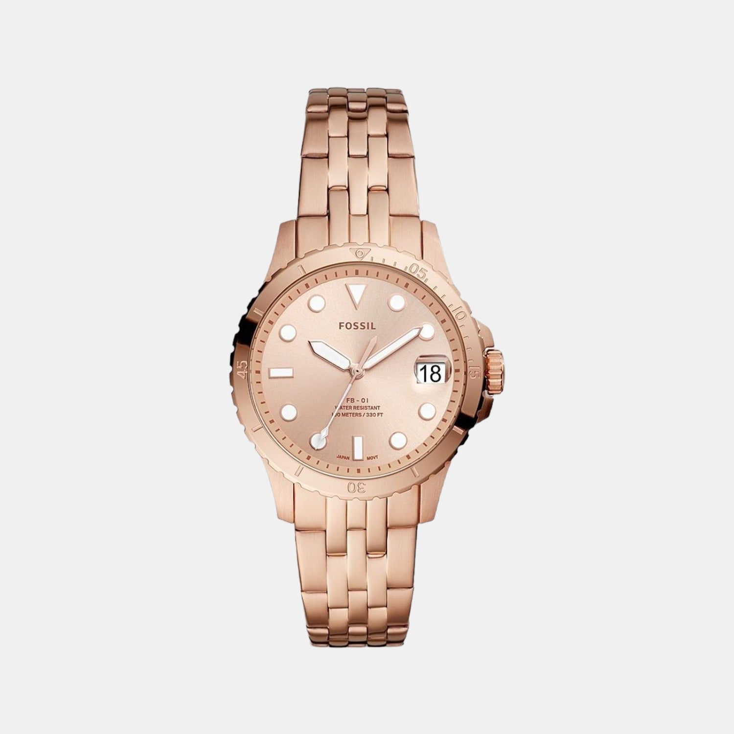 Fossil Fb-01 Women Quartz Rose Gold Dial Analog Stainless Steel Watch ES4748