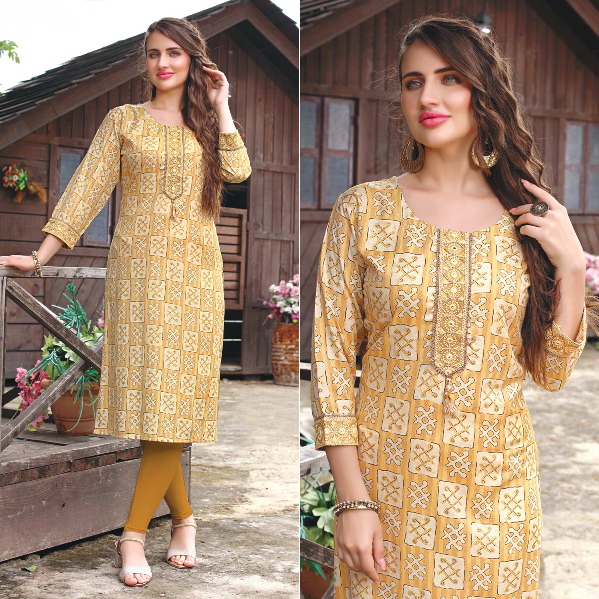 Peachmode Chikoo Printed Muslin Kurti – Women's