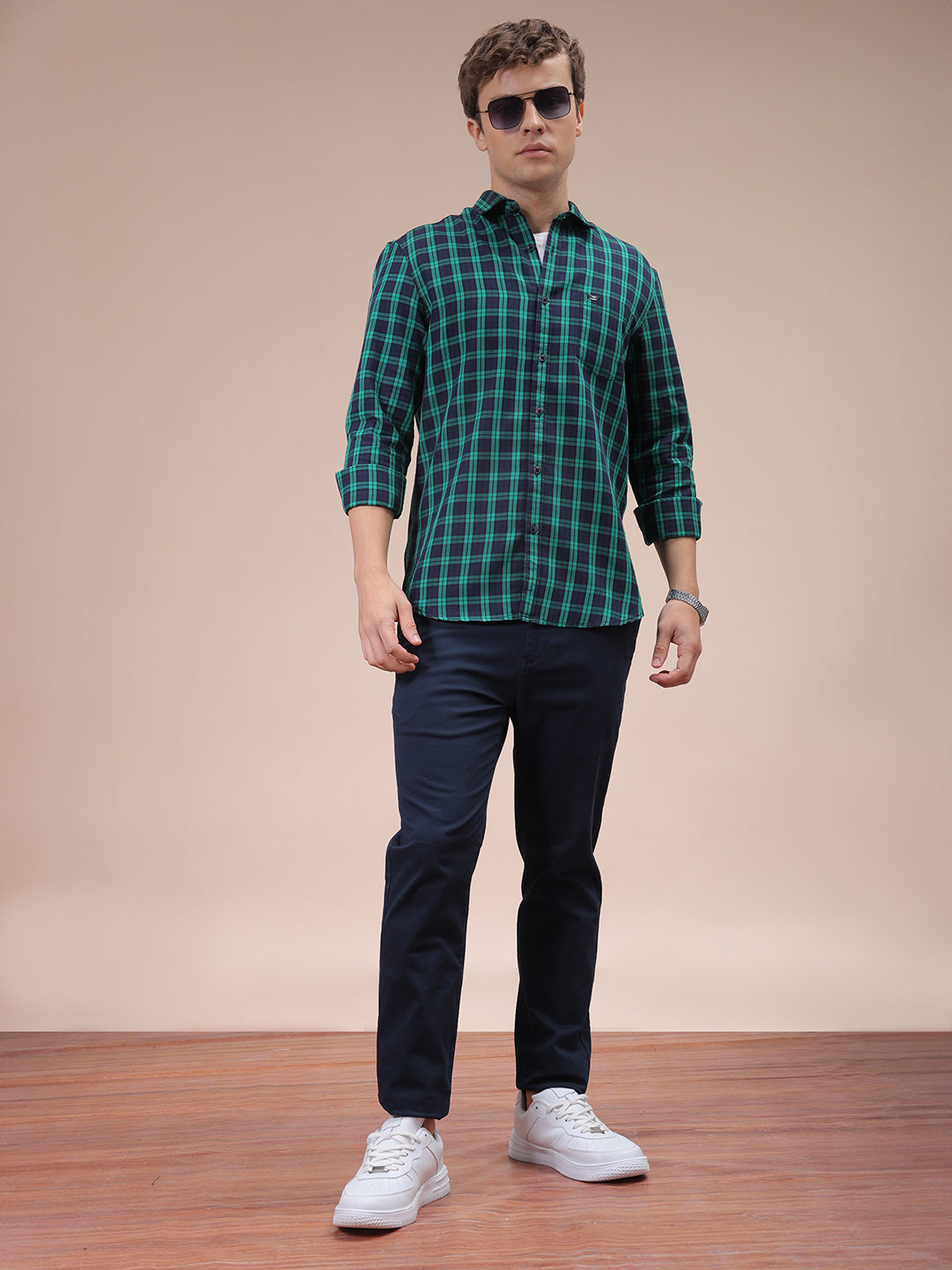 The Indian Garage Co Men's Green Slim Fit Checked Shirt - view 2