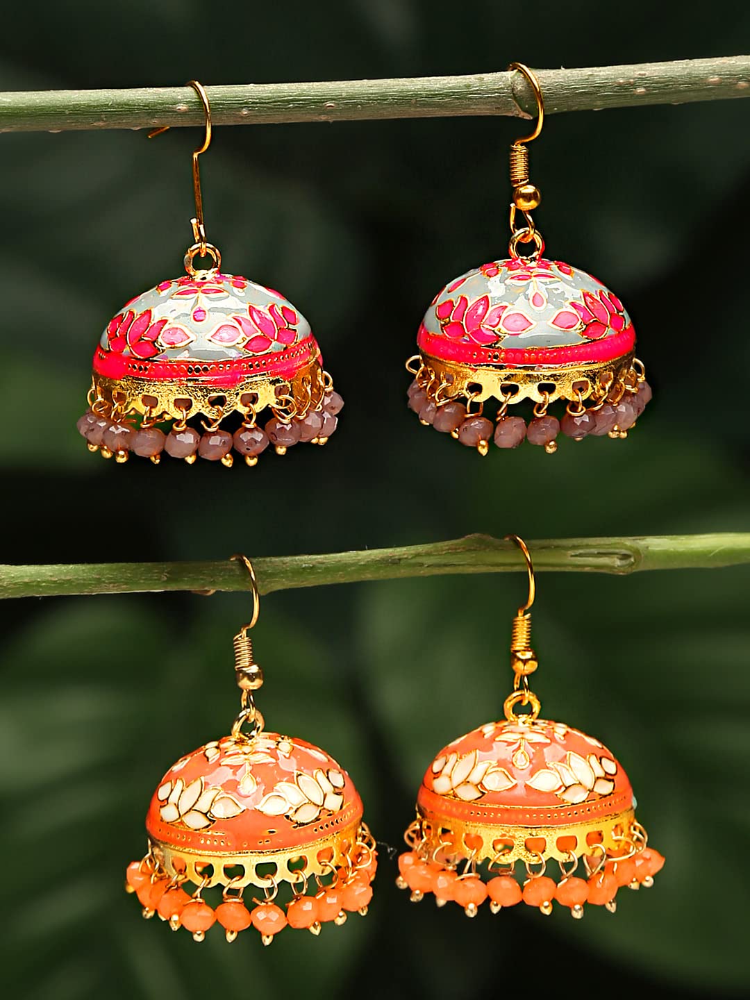 Yellow Chimes Meenakari Jumka Earrings with Ethnic Design Gold Plated Traditional Beads Combo of 2 pair for Women and Girls - view 2