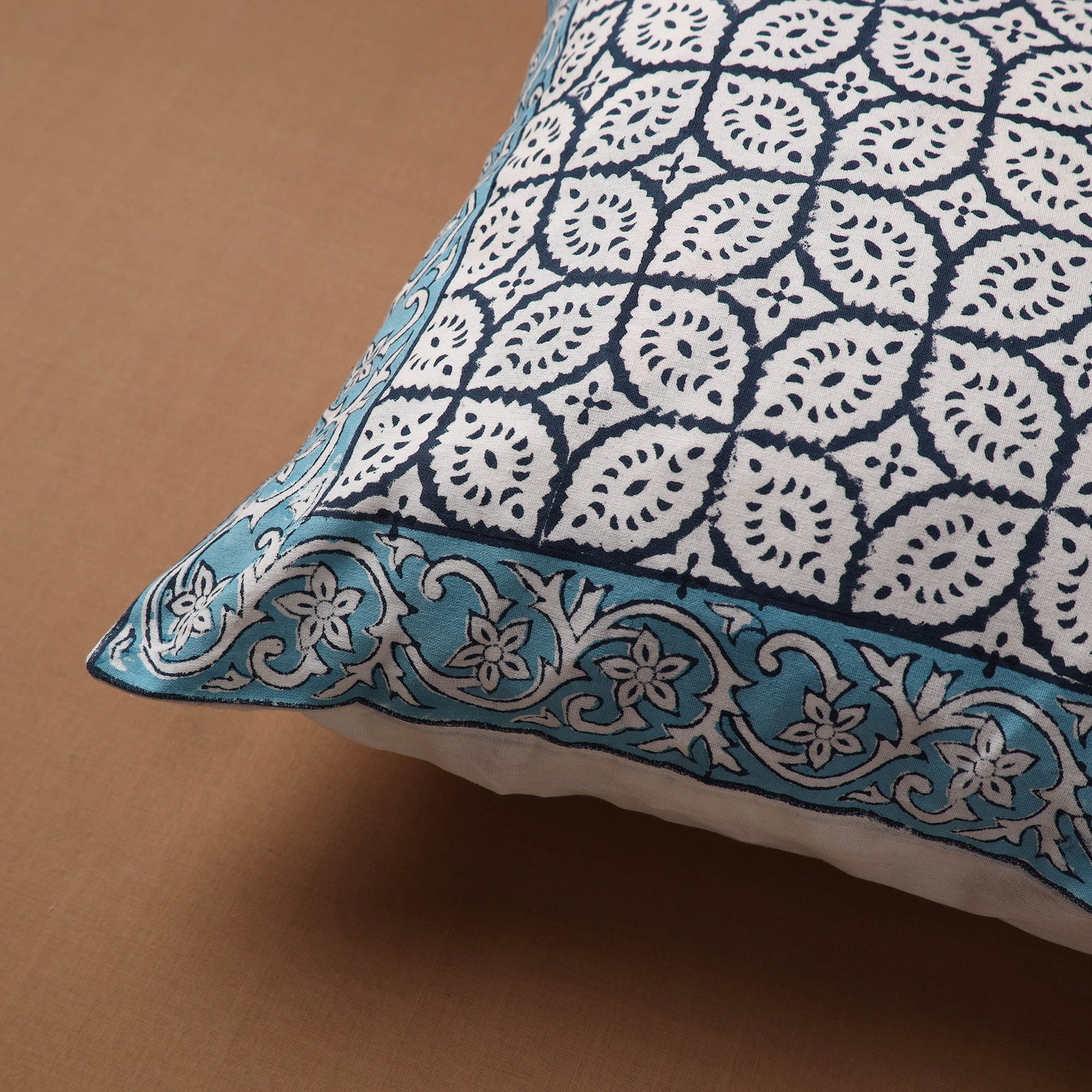 CHUTNEY CRAFT STUDIO Blue - Block Print Cotton Sanganeri Cushion Cover (16 x 16 in) - view 2