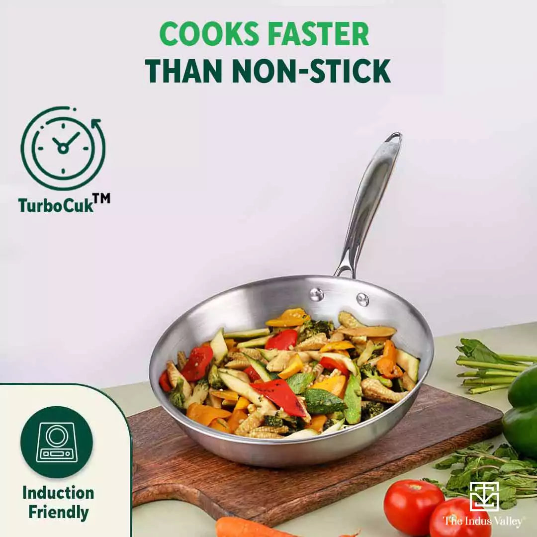 The Indus Valley TurboCuk Tri-ply Stainless Steel Cookware Set: Free ₹600 Wood Chopping Board+ Kadai+ Fry Pan, Premium Quality, 3 Layer Thick Body, 10 - view 7