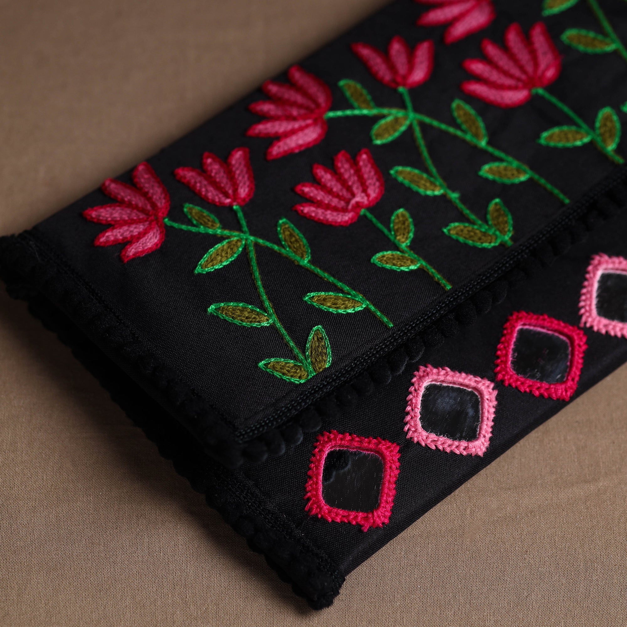 ITOKRI CRAFTS INITIATIVE Black - Aari Hand Embroidery Mirror Work Cotton Sling Bag 08 - view 3