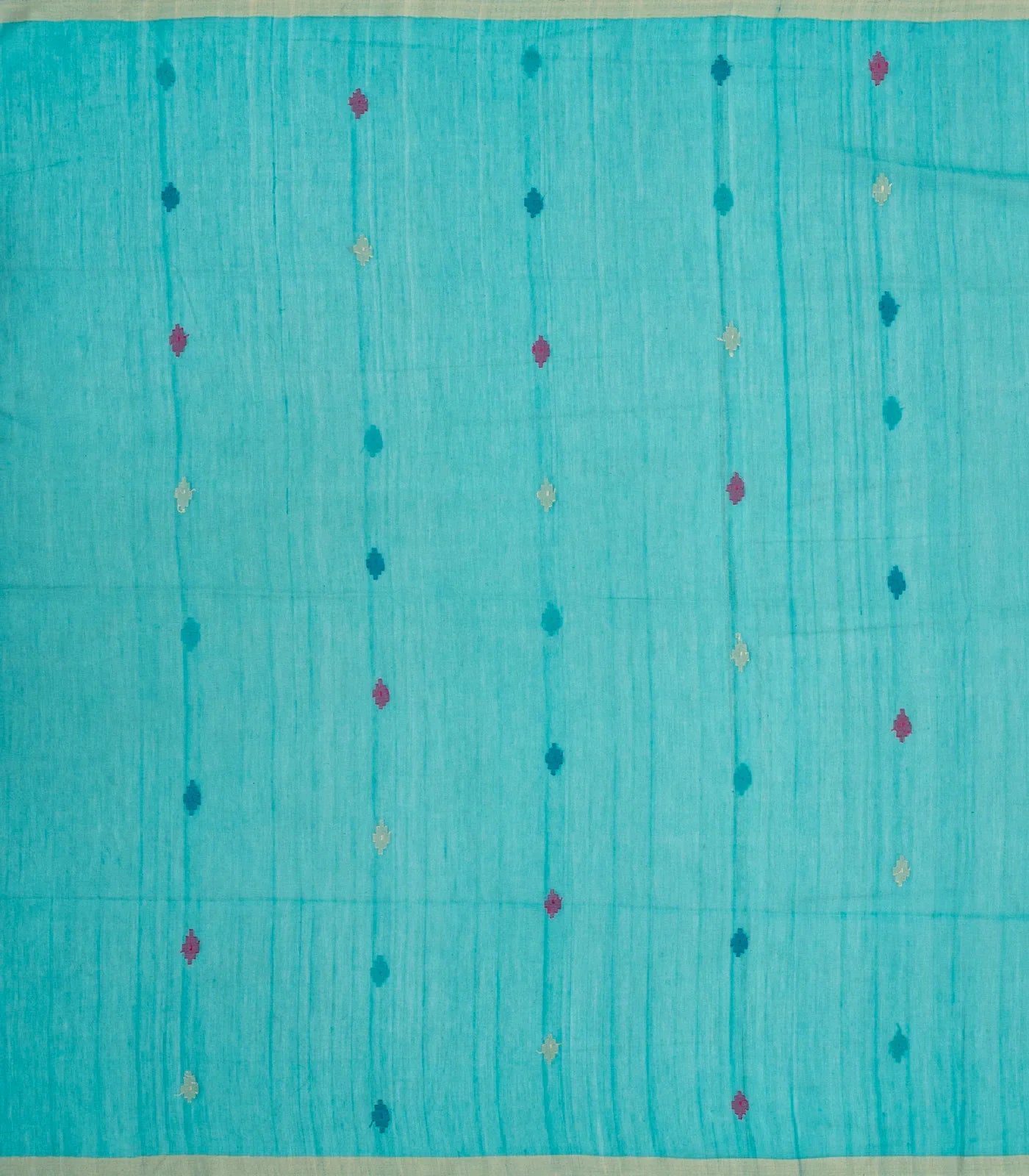 RmKV Turquoise Handloom Bengal Cotton Saree And Buttas - view 4