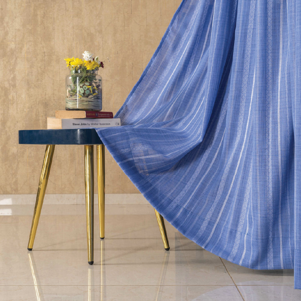 Urban Space -Home Furnishing Store Aari Collection Embriodered Sheer Curtains, 40-50% Light Filtering Curtains - Pack of 2 - Vertical Weaves Blue