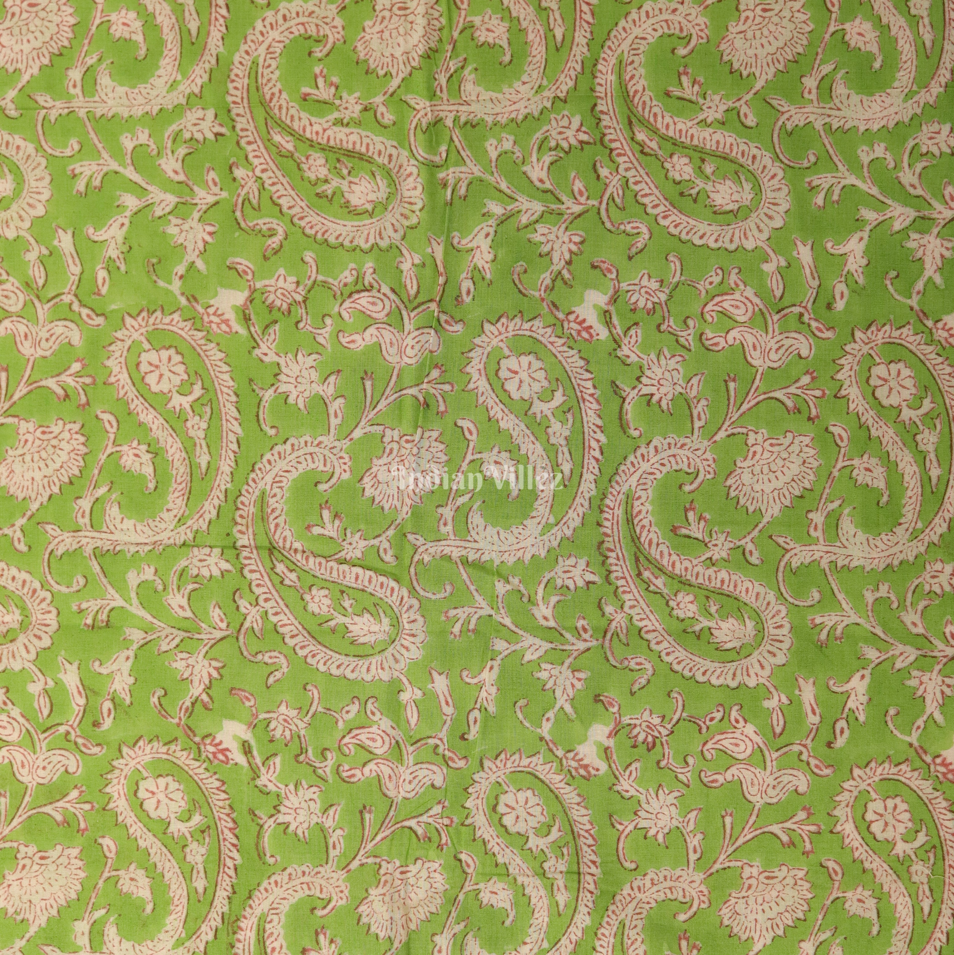 IndianVillèz Green Floral Hand Block Printed Cotton Fabric - view 2