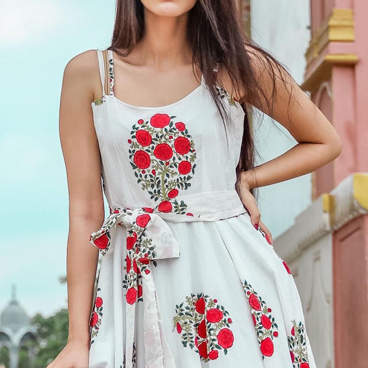 Peachmode Seller Innovative White Colored Casual Digital Floral Printed Cotton Gown With Matching Mask - view 2