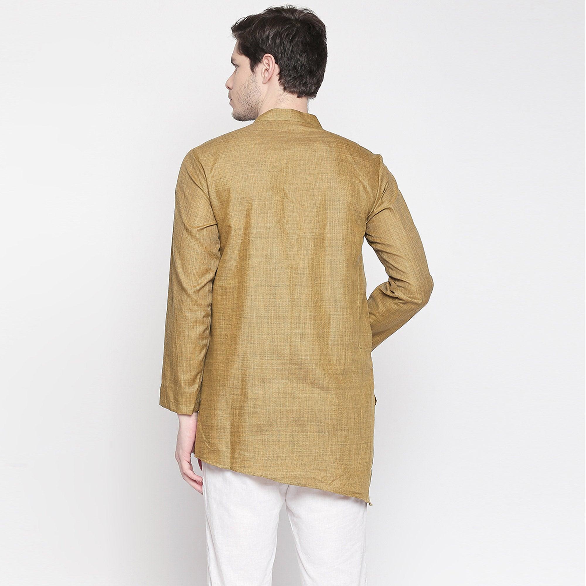 Peachmode Brown Solid Pure Cotton Kurta With Asymmetric Hem - view 3