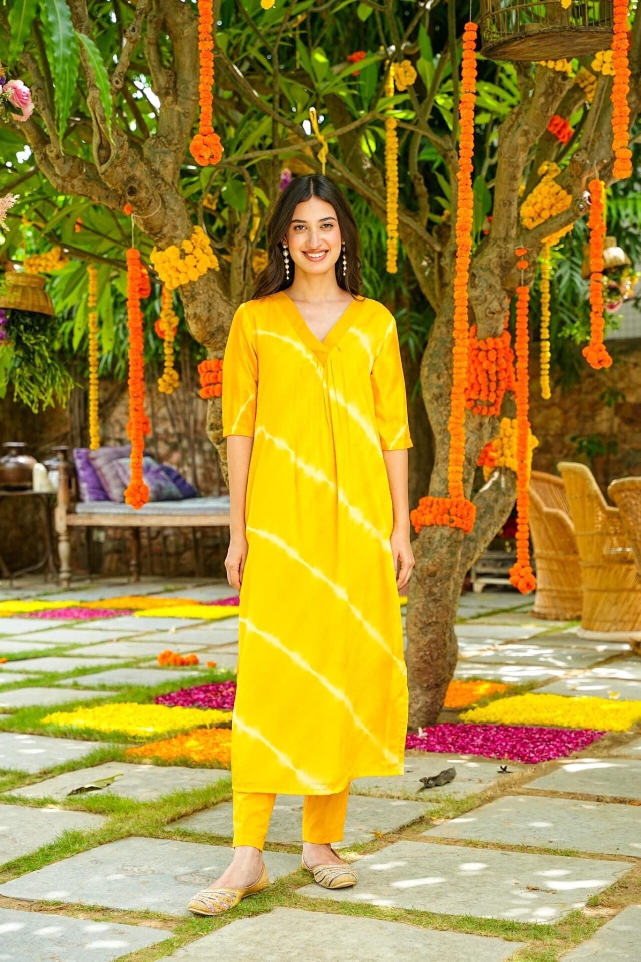 Idaho-o Yellow STRIPS KURTA SET