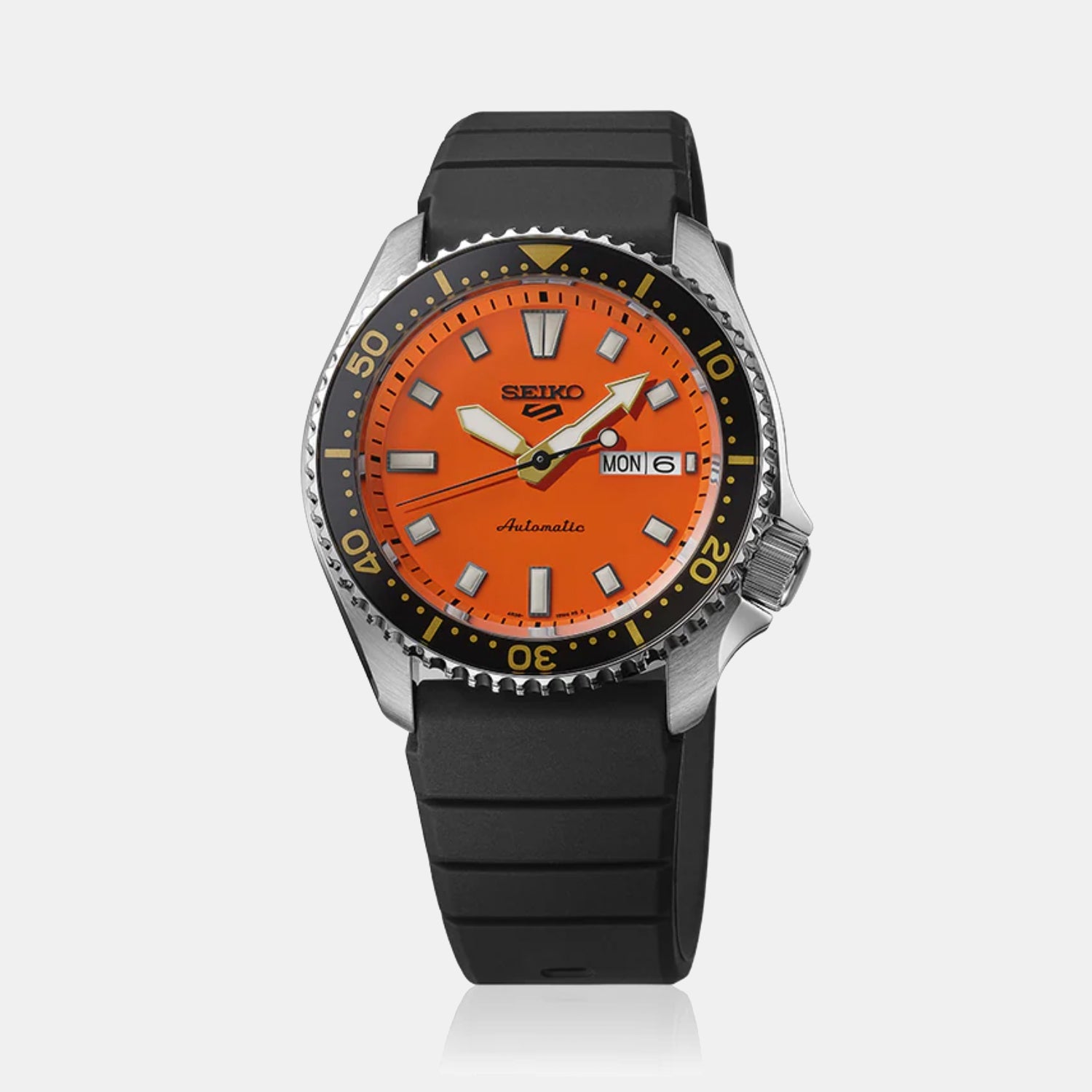 Seiko 5 Sports Men Automatic Orange Dial Analog Silicone Watch SRPL89K1