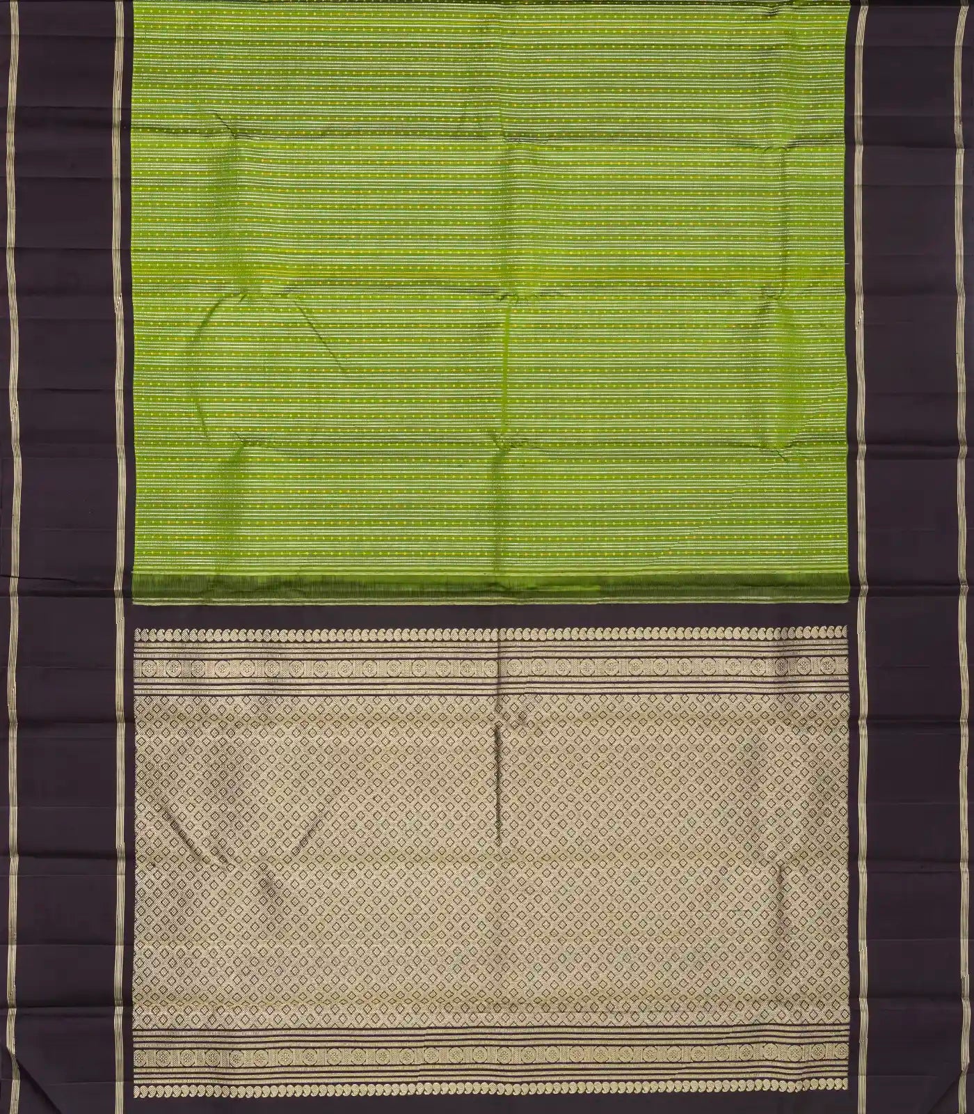 RmKV Green Handloom Kanchipuram Silk Saree With Zari Stripes - view 2