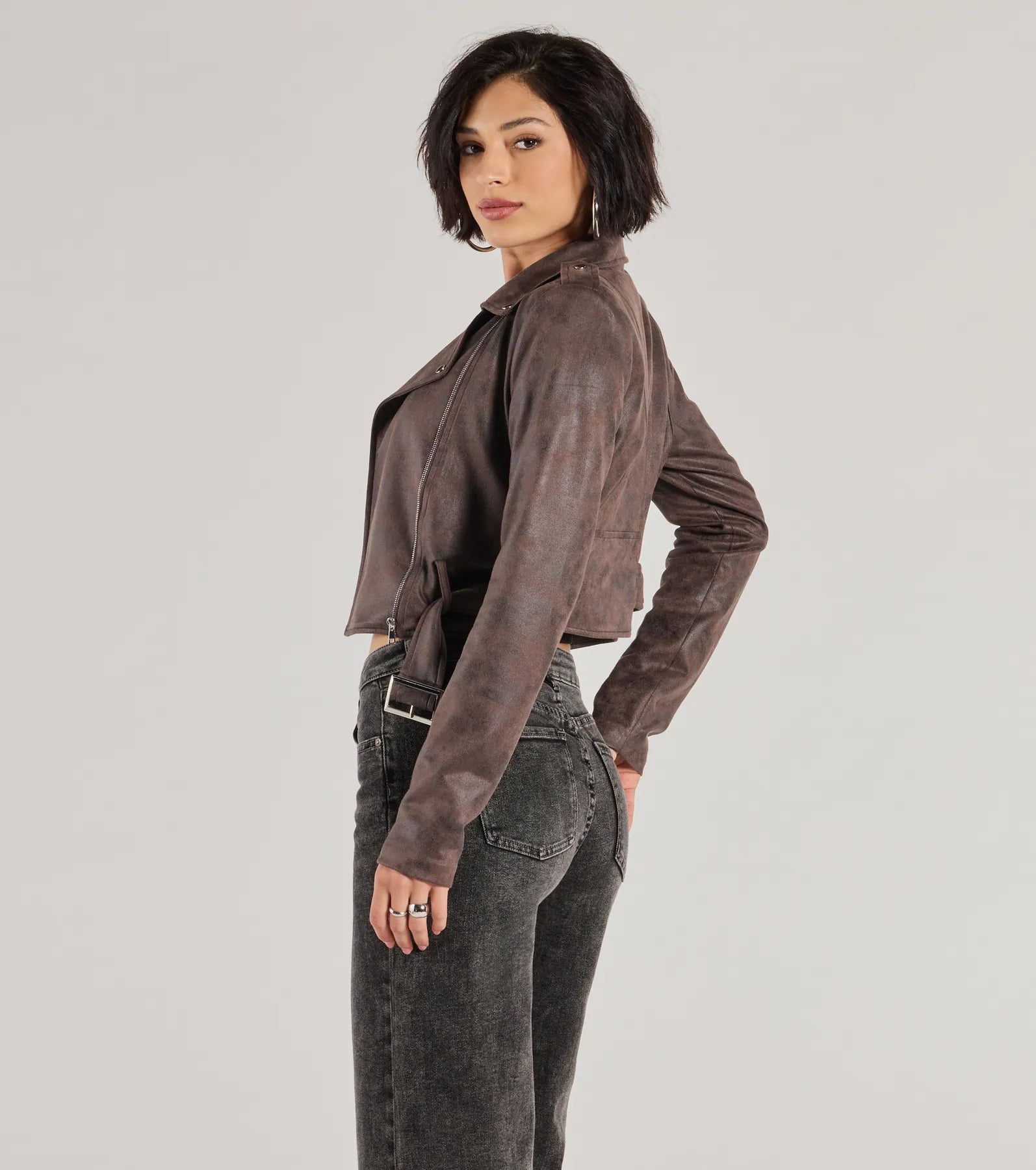 Windsor Cool Vibes Only Faux Suede Belted Moto Jacket - view 2