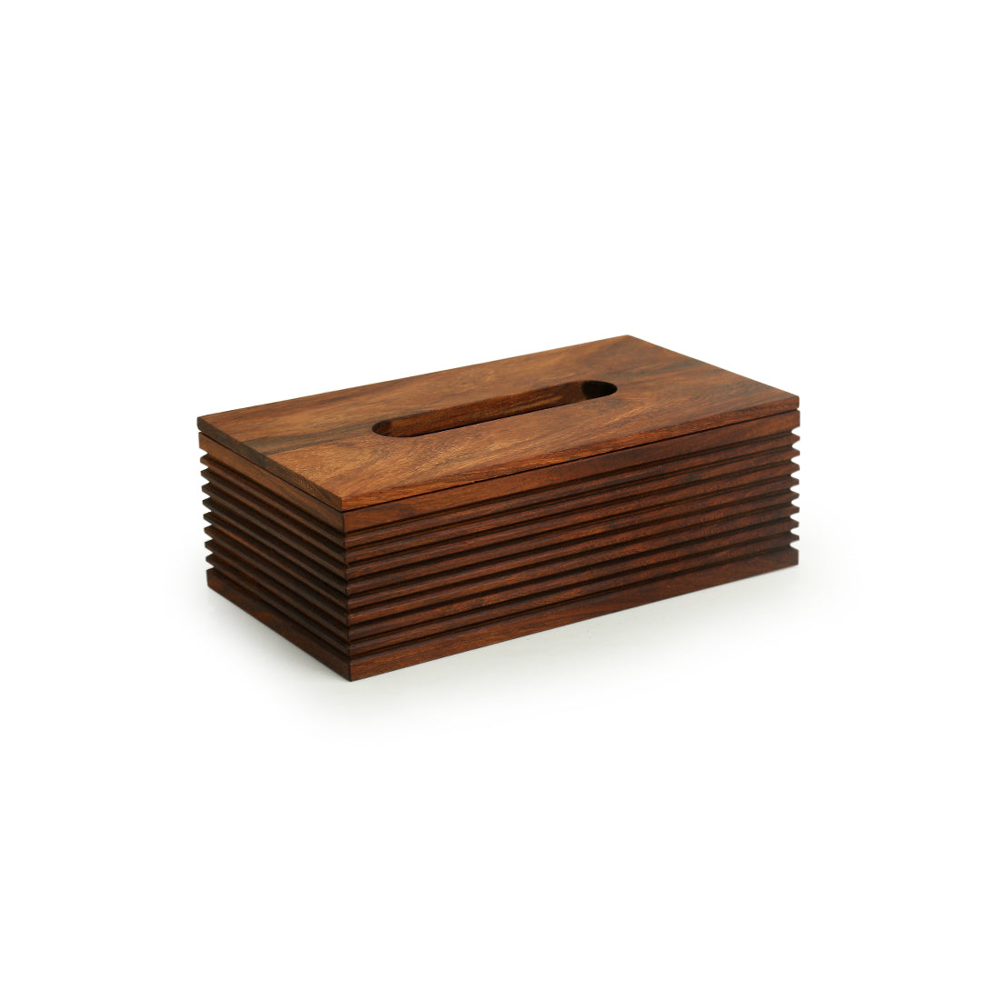 EXCLUSIVELANE 'Ripples of Wood' Handcrafted Tissue Box Holder In Sheesham Wood - view 2