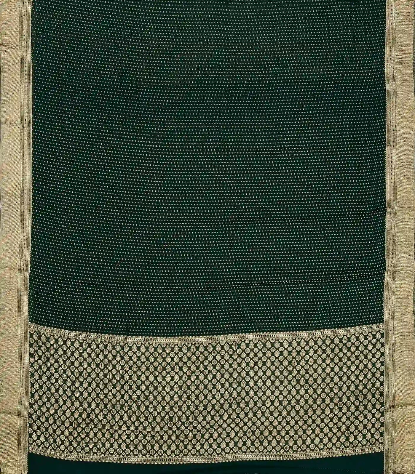RmKV Bottle Green Mysore Crepe Silk Saree With Floral Motifs & Zari Border - view 6