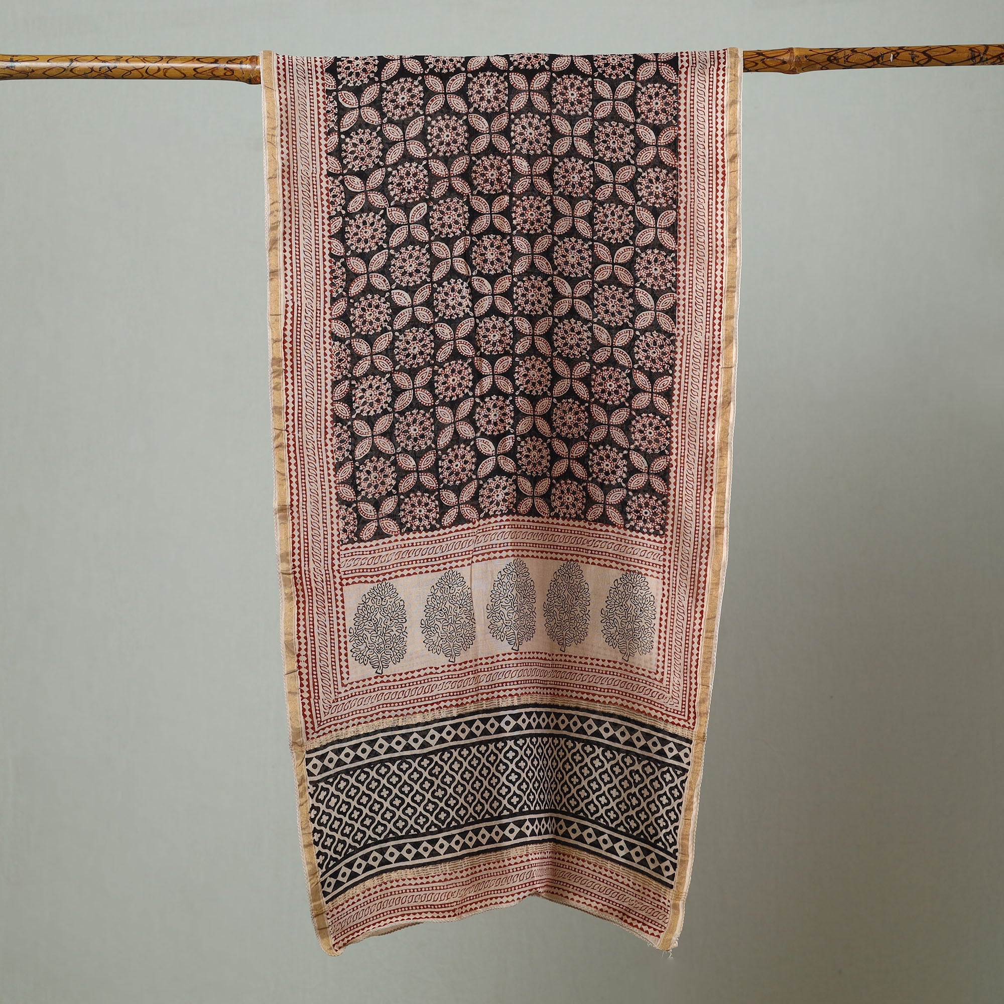 BAGH PRINTS BY MOHAMMED BILAL KHATRI Black - Bagh Hand Block Printed Chanderi Silk Stole 06 - view 2