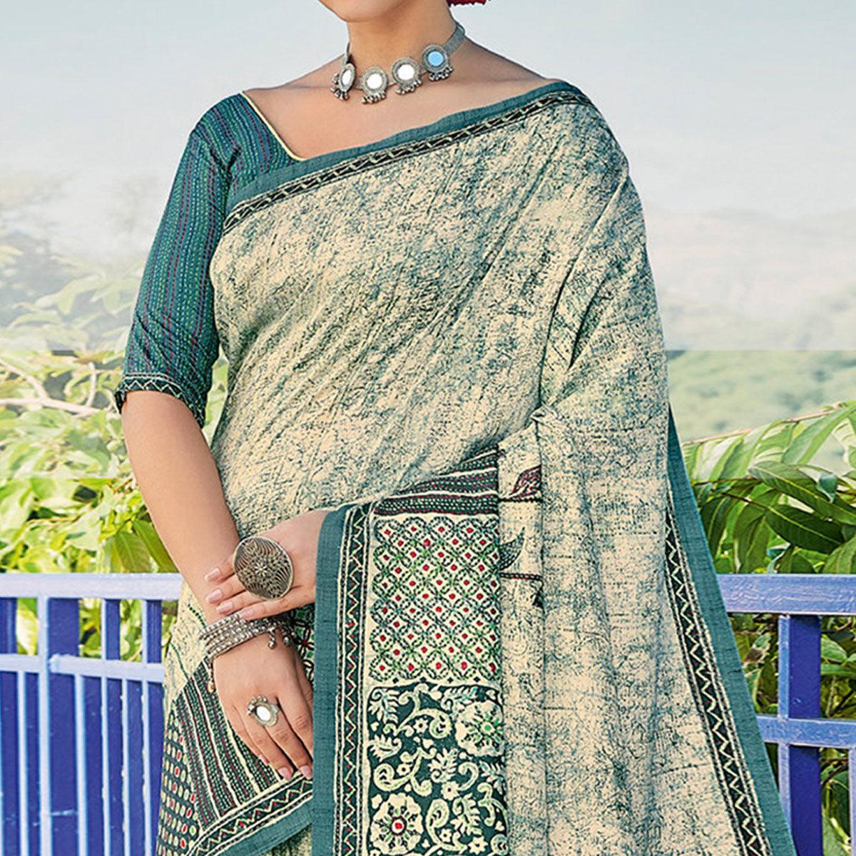 Peachmode Chikoo Printed Cotton Silk Saree – Women's - view 2