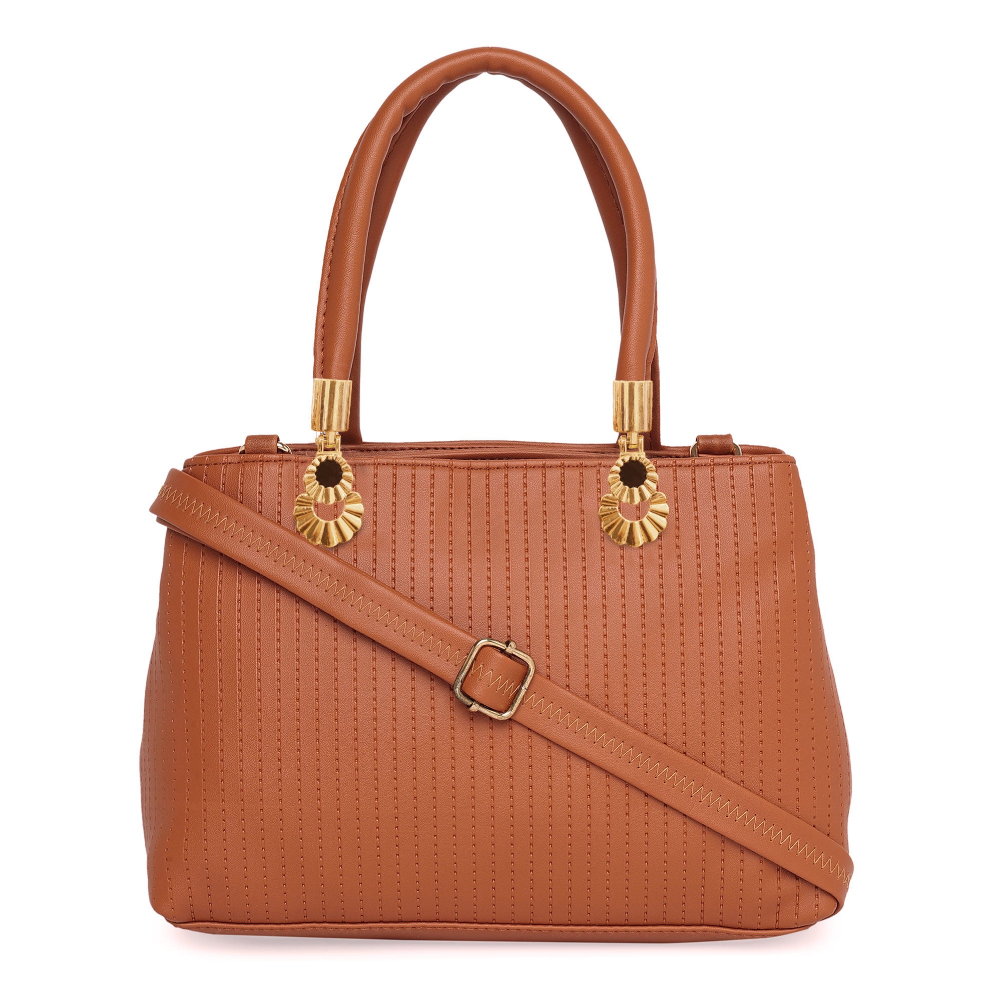 Peachmode Seller Brown Women Vegan Leather Handbag With Belt