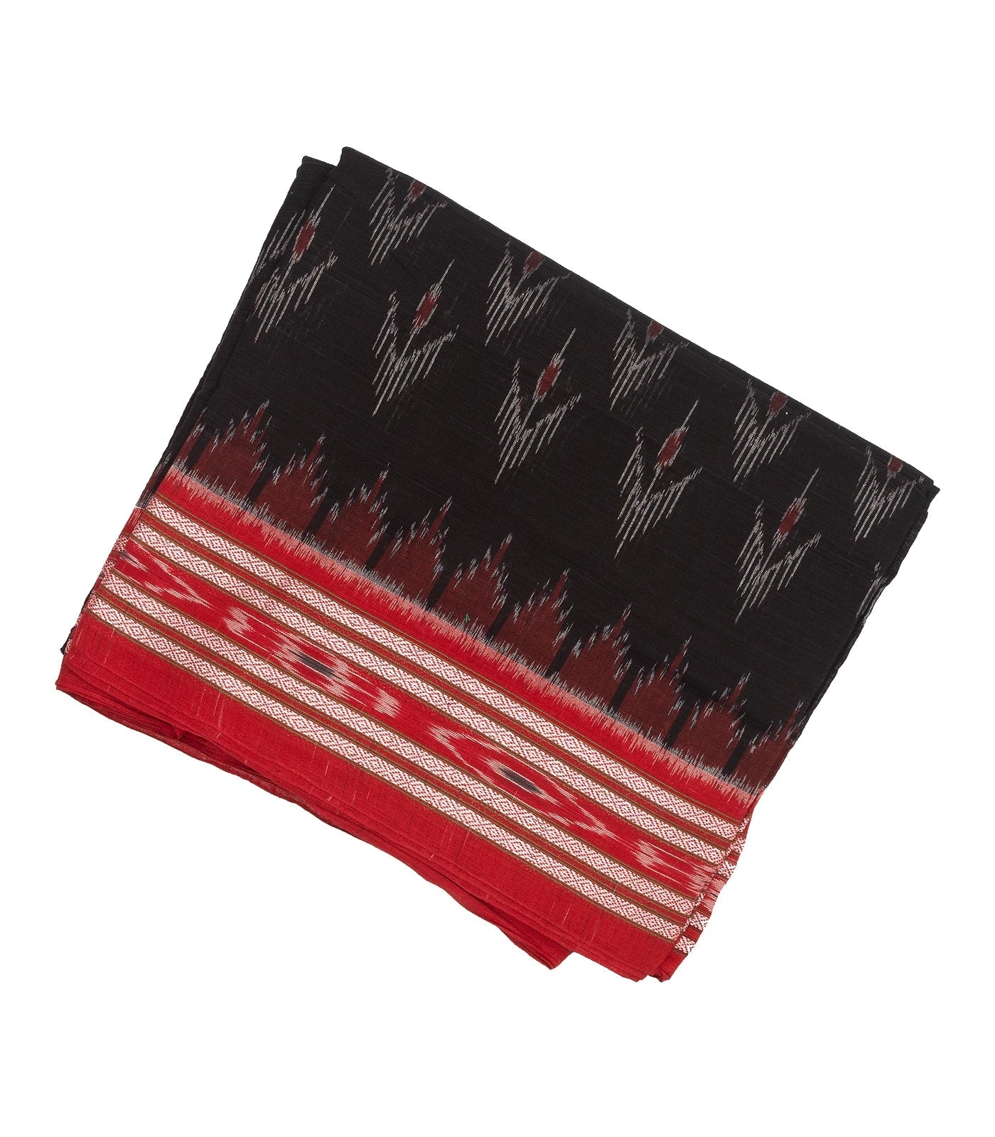 RmKV Black Handwoven Orissa Cotton Saree With Tie & Dye Floral Motifs & Contrast Border