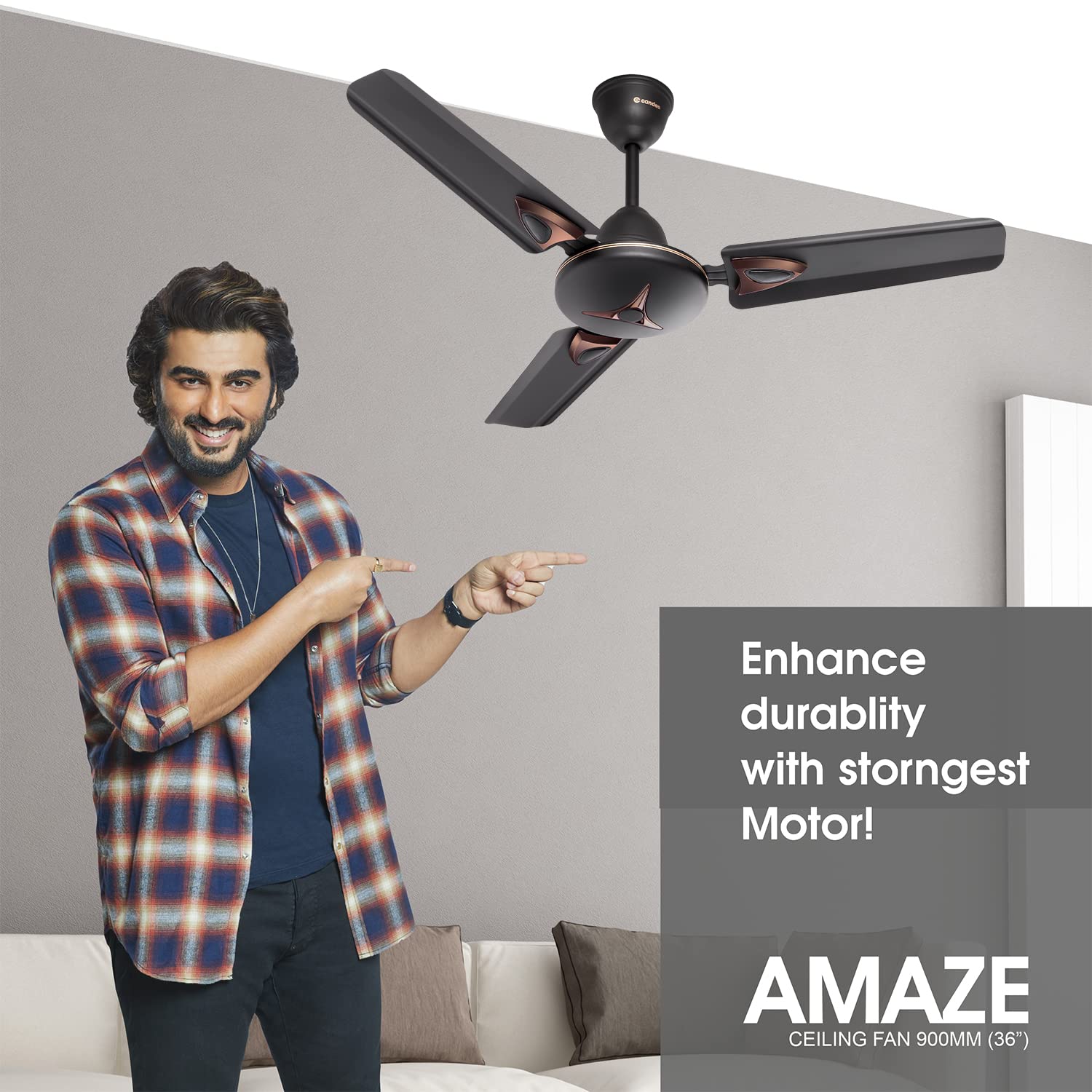Candes Amaze 900mm /36 inch High Speed Anti-dust Decorative 5 Star Rated Ceiling Fan 440 RPM with 2 Years Warranty (Pack of 2, Coffee Brown) - view 2