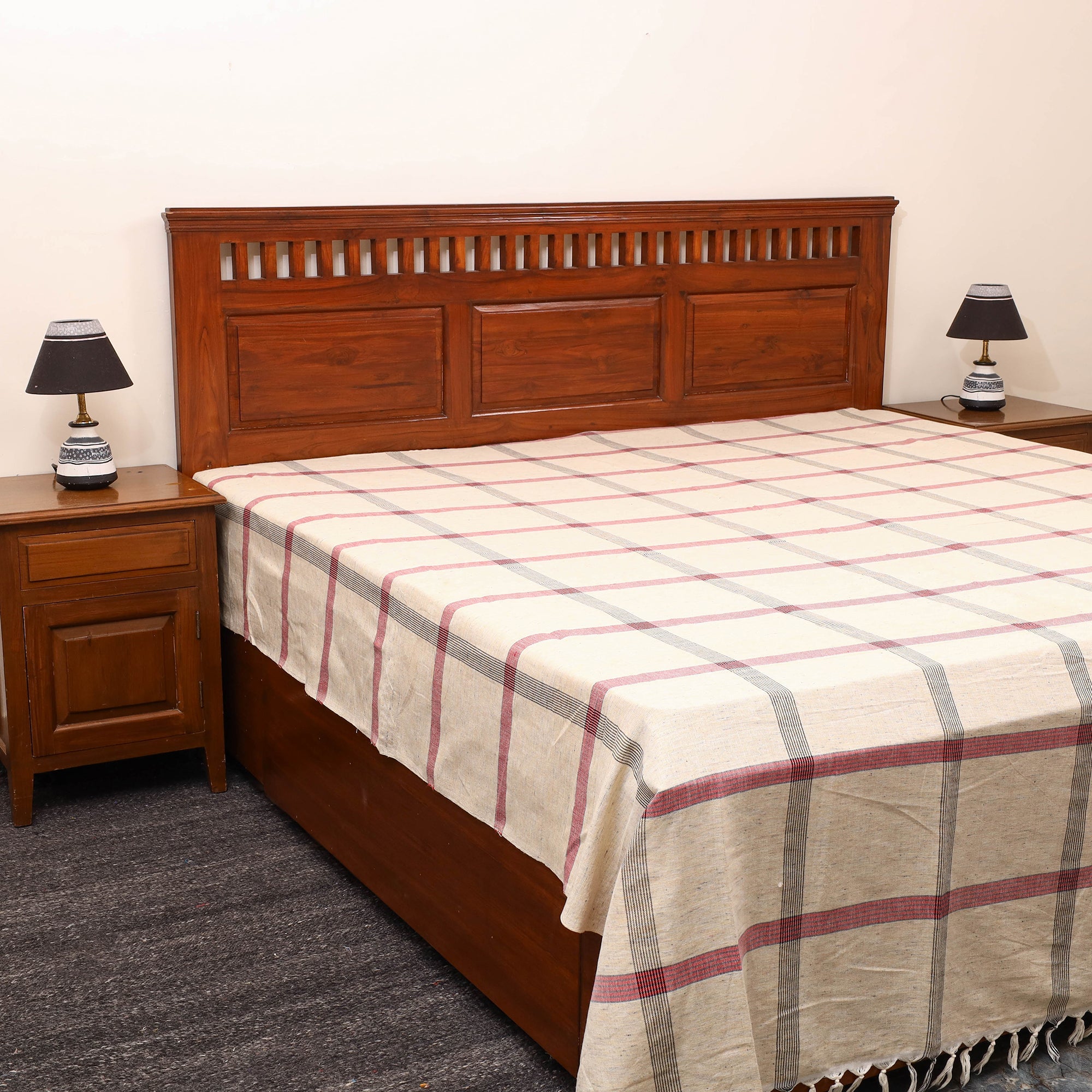 GWALIOR HANDLOOMS Beige - Plain Cotton Double Handloom Bed Cover (98 x 90 in) 20