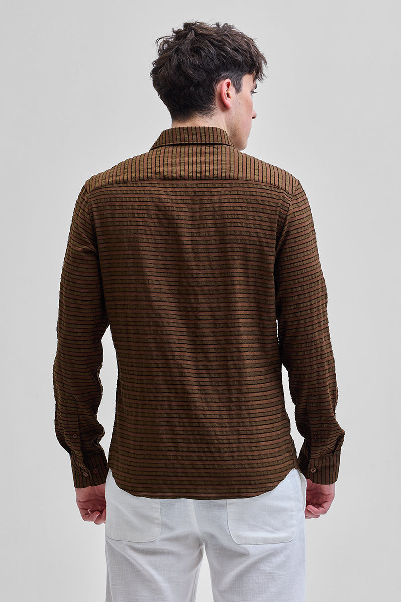 SNITCH Brown Textured Stripes Shirt - view 7
